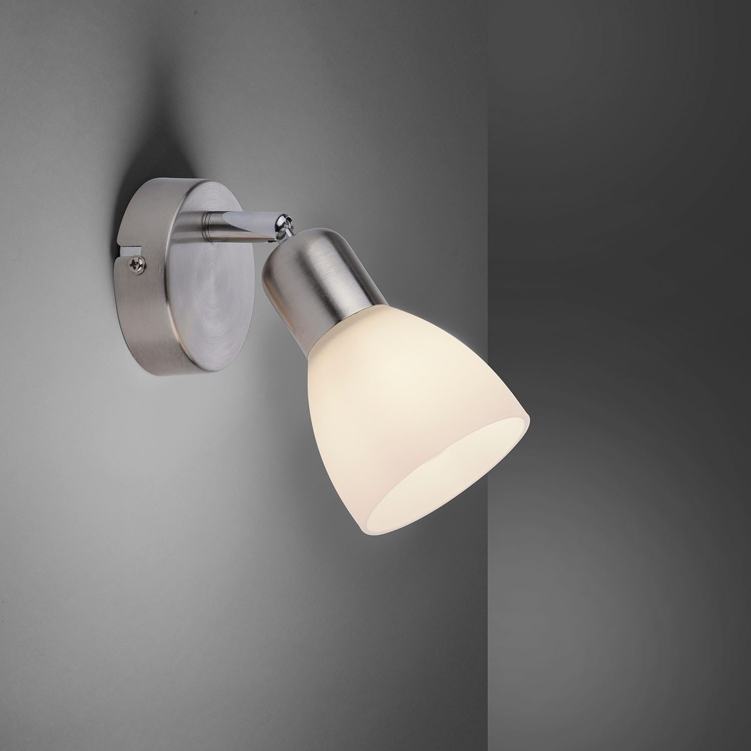 JUST LIGHT Wandleuchte KARO, B 16 x H 16 cm, 1-flammig, Silbergrau, Weiß, ohne Leuchtmittel, Stahl, verstellbarer Lampenschirm aus Glas