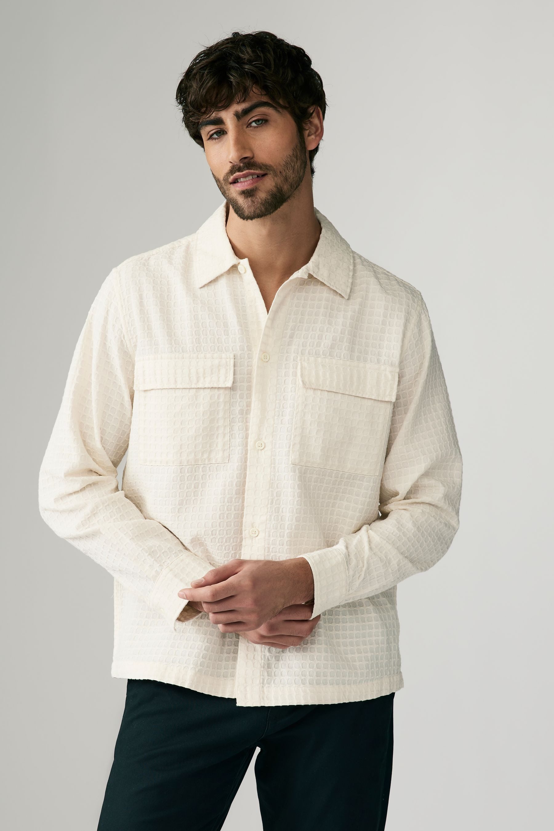 Next Langarmhemd Langarmhemd in Waffelstruktur 100 % Baumwolle (1-tlg)