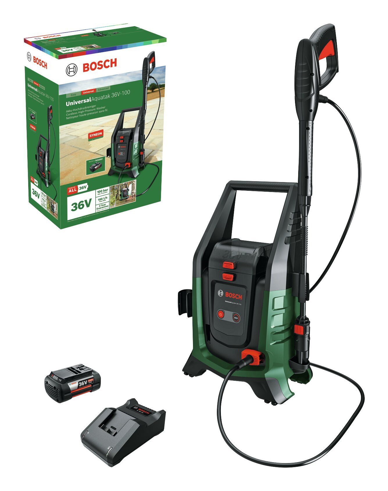 BOSCH Akku-Druckreiniger UniversalAquatak 36V-100, Druck max: 100 bar, Мінімиття mit 1x Akku 4 Ah - im Karton
