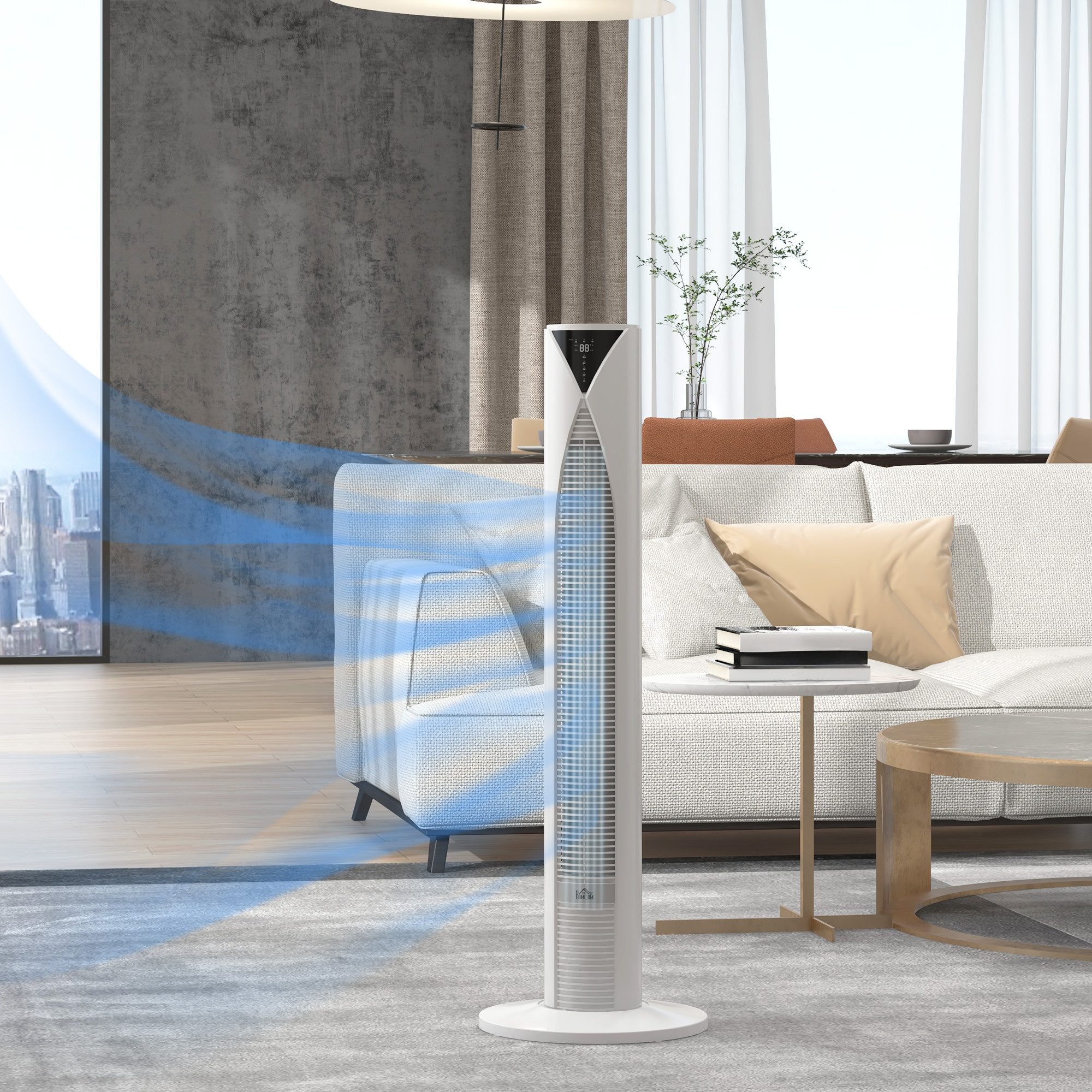 HOMCOM Turmventilator Standventilator 4 Modi 45 W Säulenventilator, 31,5 x 31,5 x 96 cm Weiß