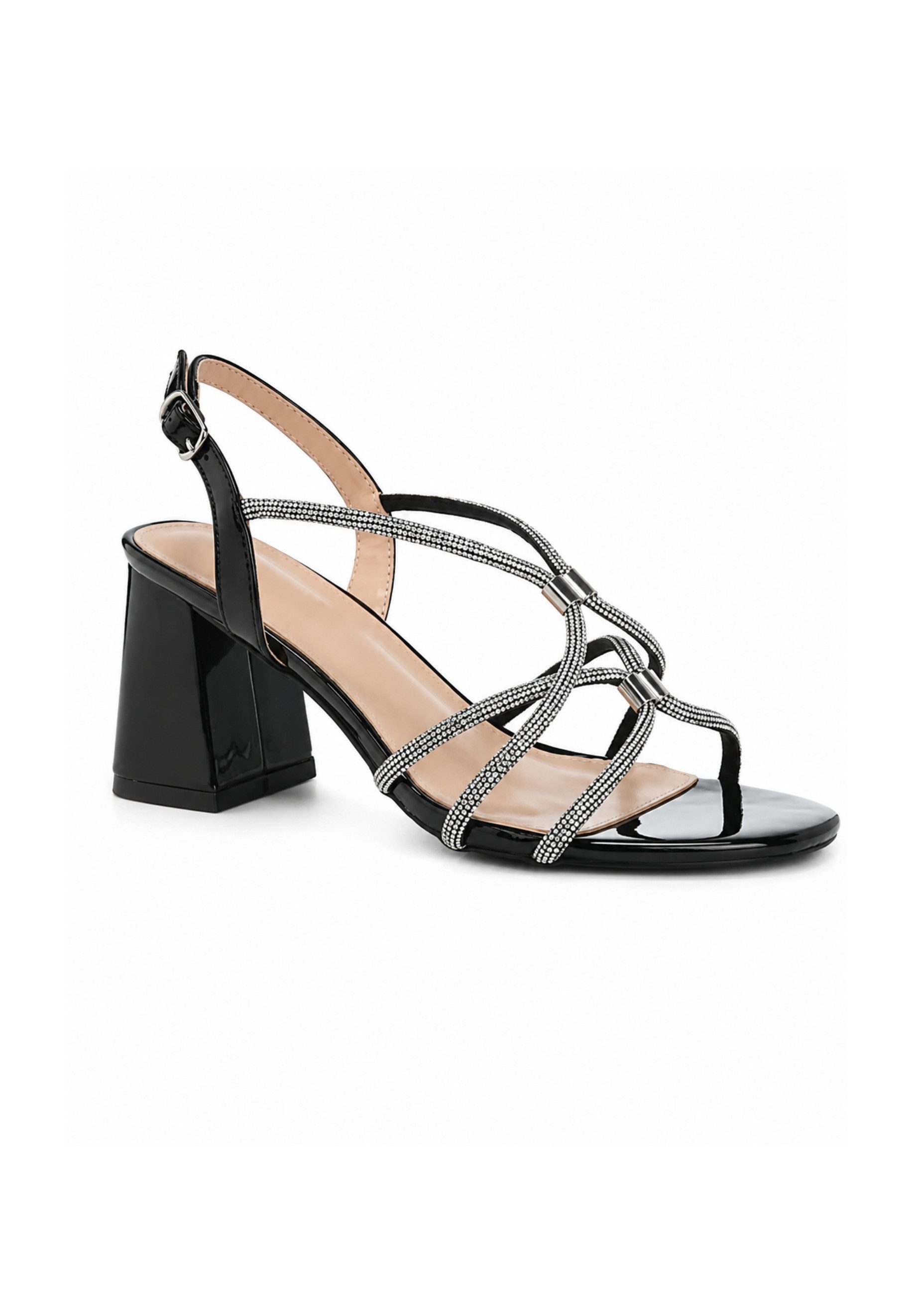 Day Vine Damen Sandaletten mit Strassriemen und mittelhohem Blockabsatz High-Heel-Sandalette