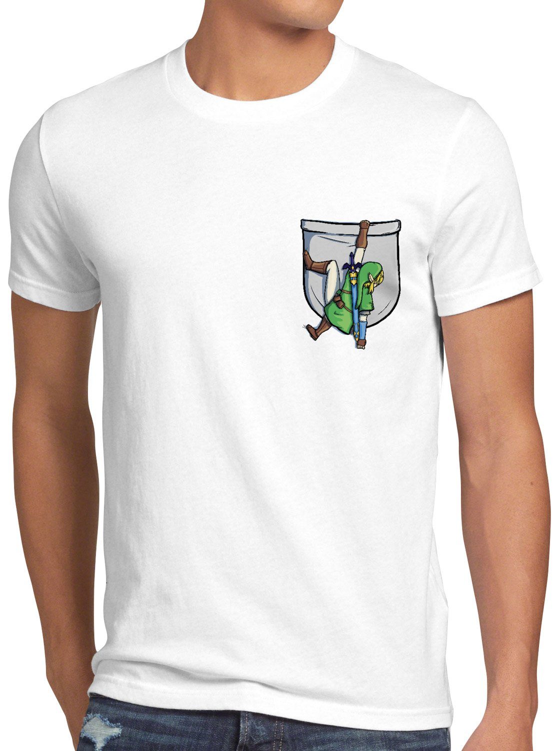 T-Shirt weiß Pocket hemdtasche Print-Shirt style3 Herren hyrule gamer Link