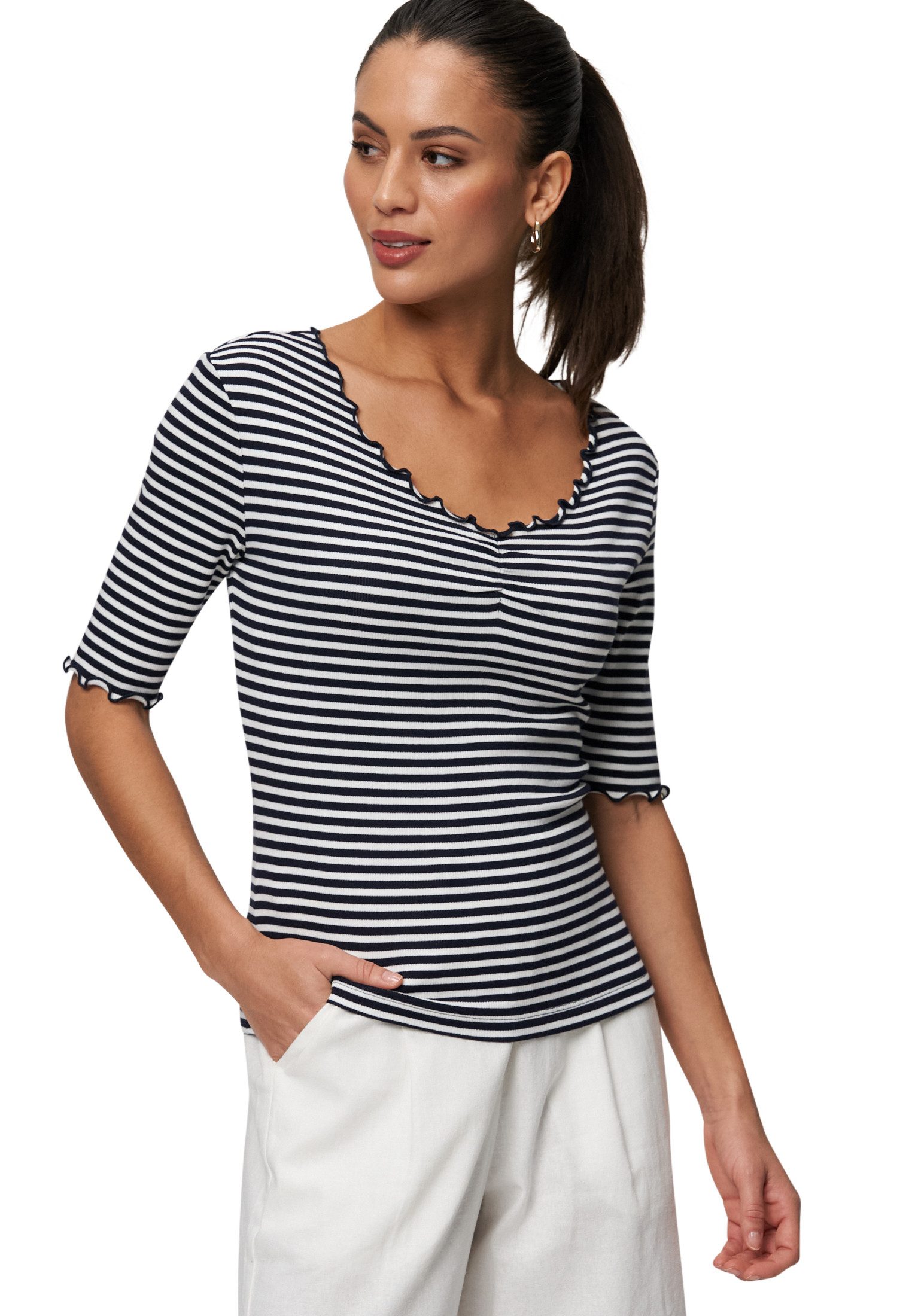 3/4-Arm-Shirt zero Streifenshirt mit Ringelsaum