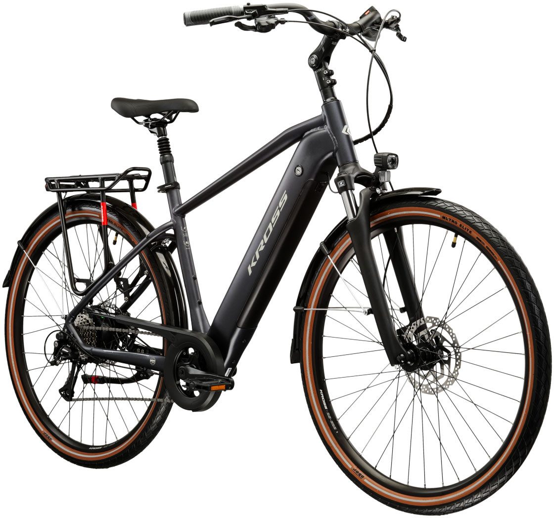 Kross E-Bike Trekkingrad E-Trekkingbike Herren Trans Hybrid 1.0 28" graphitgrau 8 Gänge, 8 Gang Shimano ACERA M3020 Schaltwerk, Kettenschaltung, Heckmotor, 522 Wh, Pedelec, Elektrofahrrad für Herren