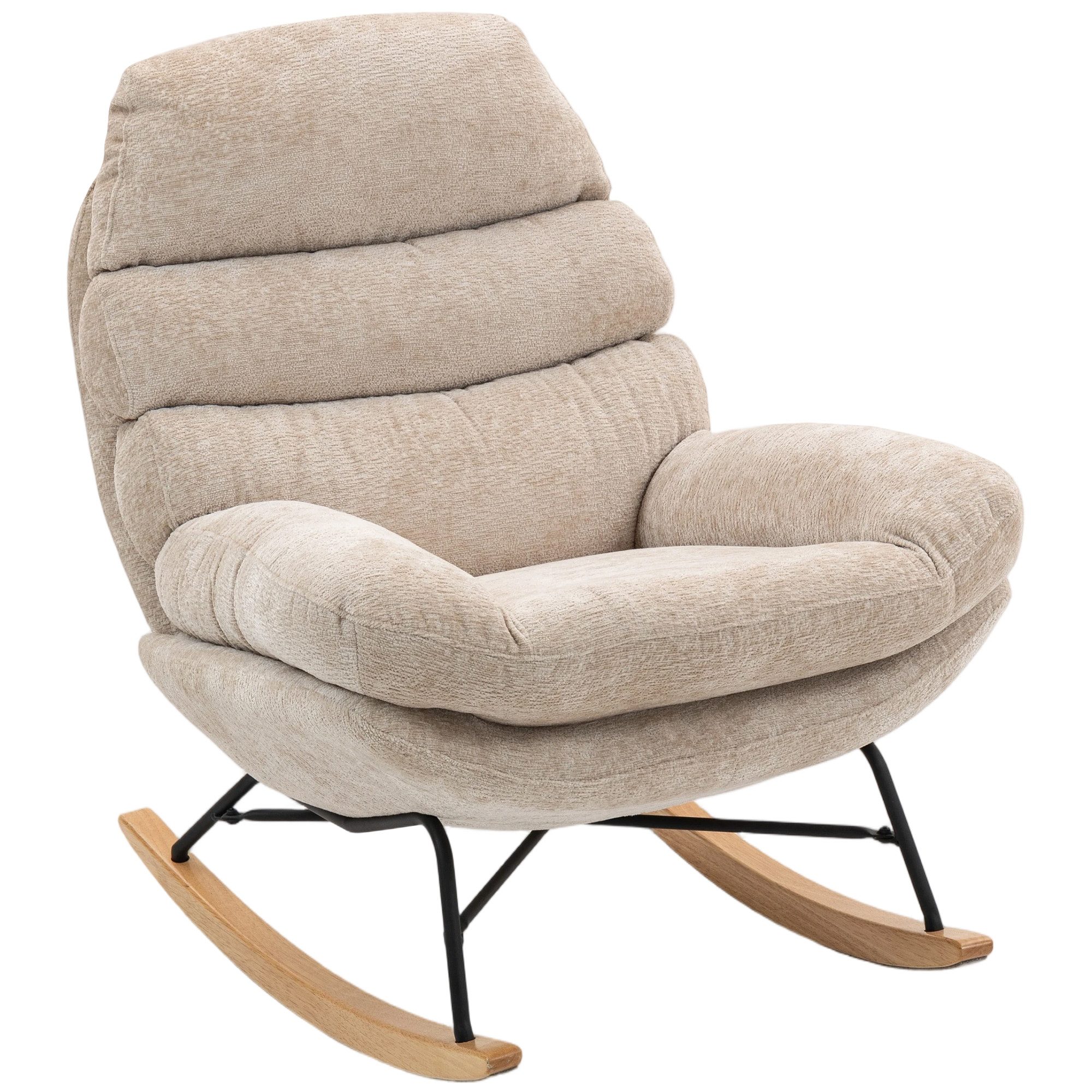 HOMCOM Schaukelstuhl Schaukelsessel mit Rückenlehne, Gepolstert Relaxsessel Lesesessel (Set, 1 St), Schneidersitz-Design, 105° Schaukelbewegung – Bild 2 von 5