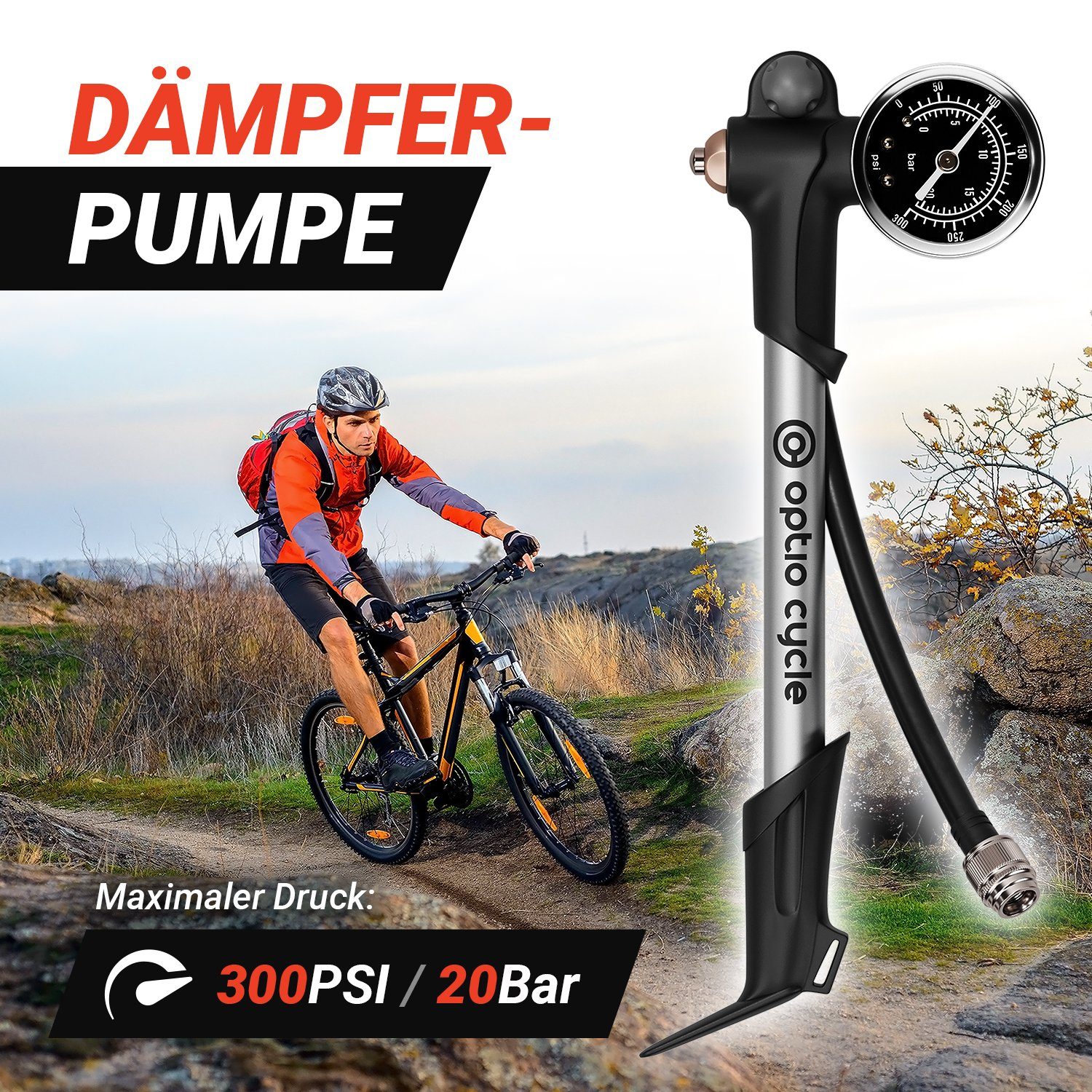 Optio Cylce Dämpferpumpe Hochdruck-Dämpferpumpe mit Manometer 300-600 PSI