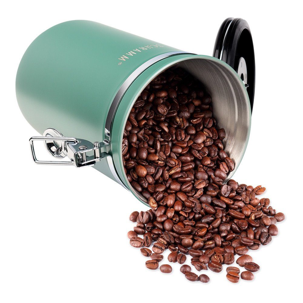 Farben ml Schramm® aus Höhe: Kaffeedose grün 1800 Kaffeedose Schramm mit 19cm Dosierlöffel Kaffeebehälter 10 Kaffeedosen in Edelstahl