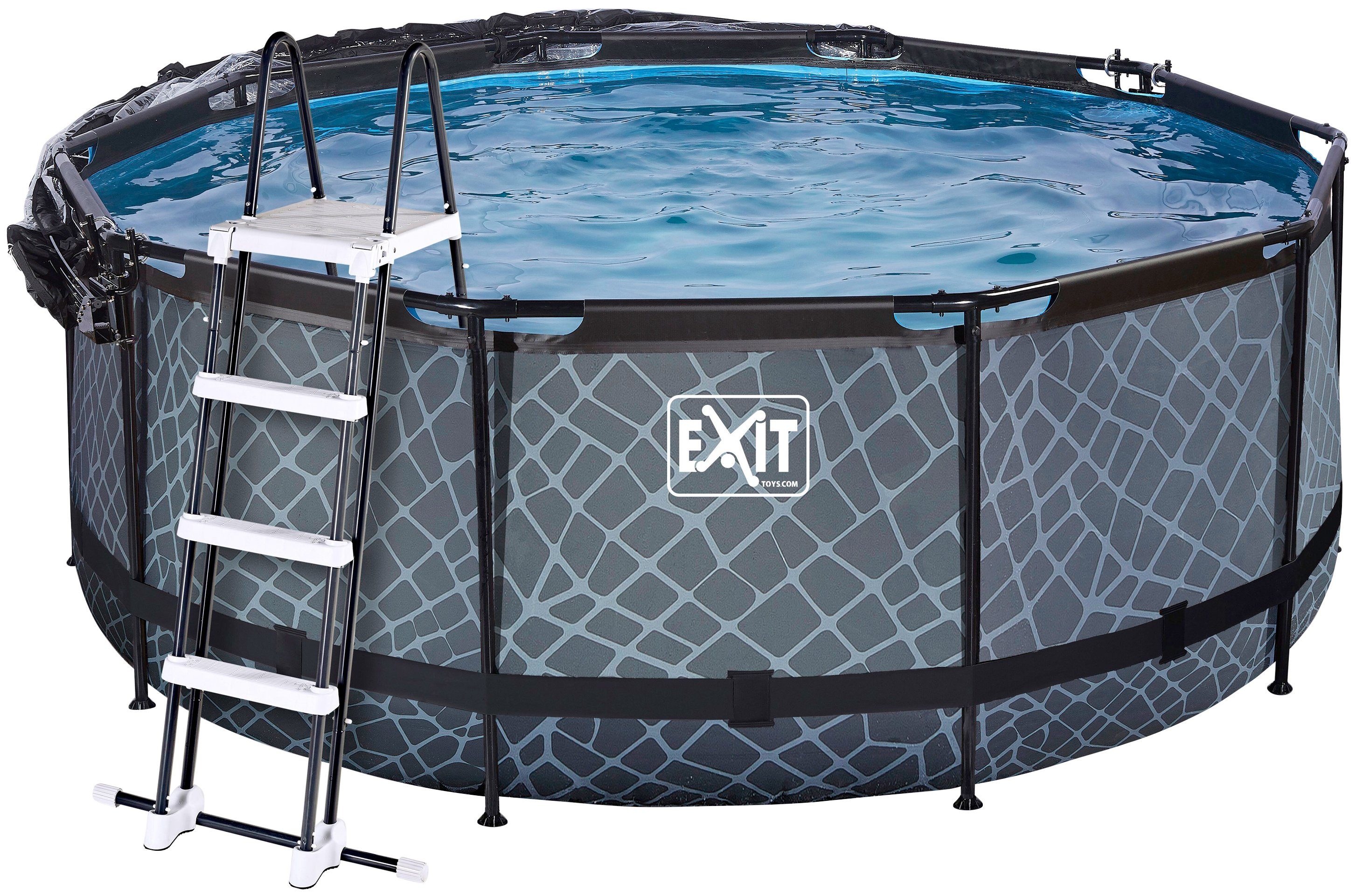 EXIT Framepool inkl. multifunktionaler Abdeckung (Set, 4-tlg), ØxH: 360x122 cm, mit Sandfilteranlage & Sicherheitsleiter