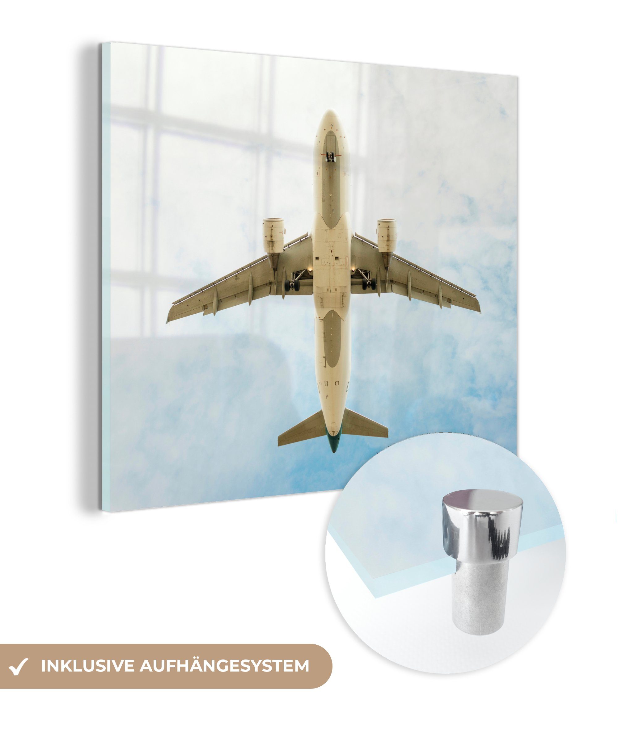 - Ansicht Bilder (1 Glas Flugzeugs Glasbilder von eines Foto St), - - Wandbild auf unten, Acrylglasbild MuchoWow Glas auf Wanddekoration