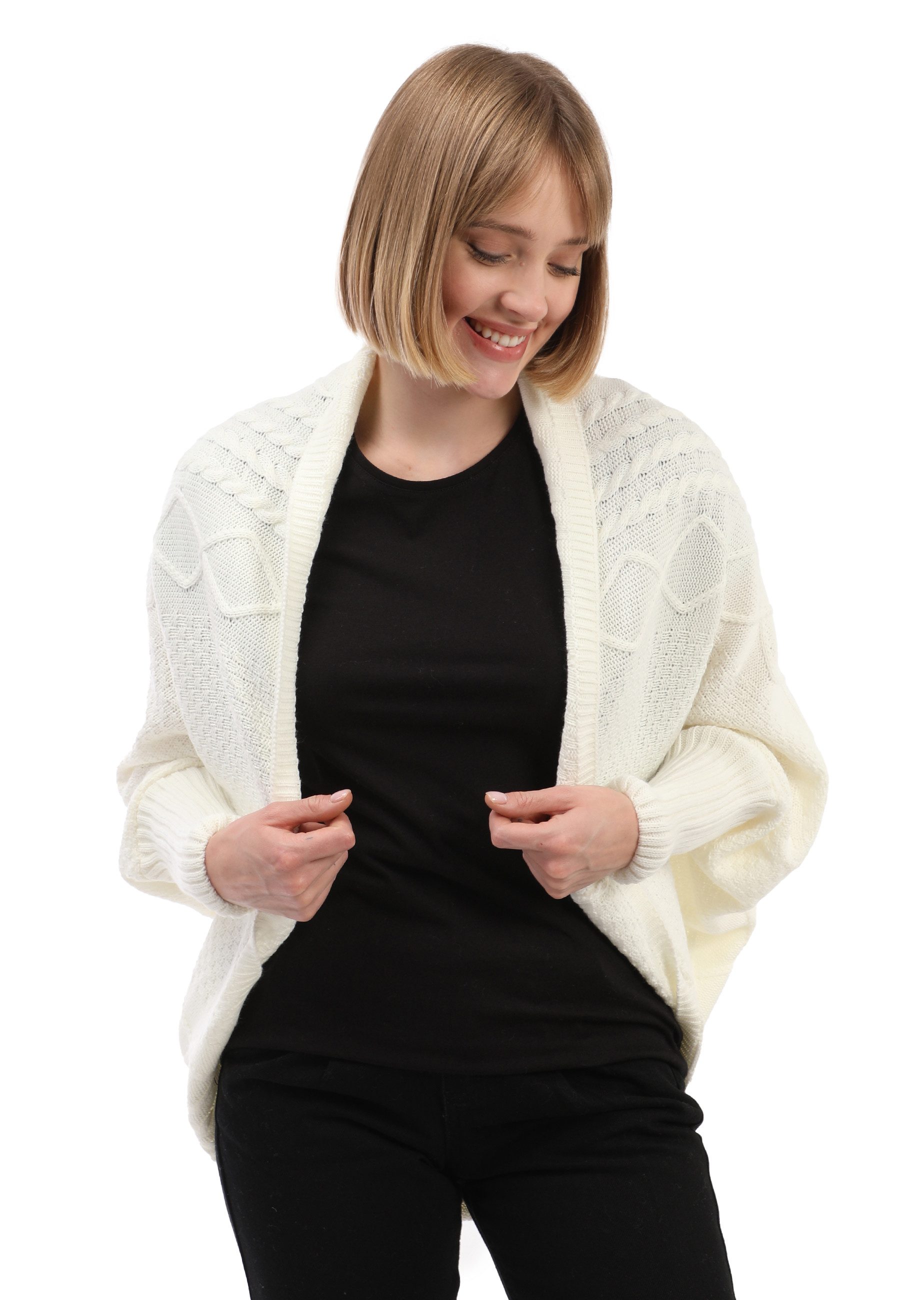 Felix Hardy Strickjacke Langärmelige Strickjacke aus Wollmischung mit Fledermausärmeln