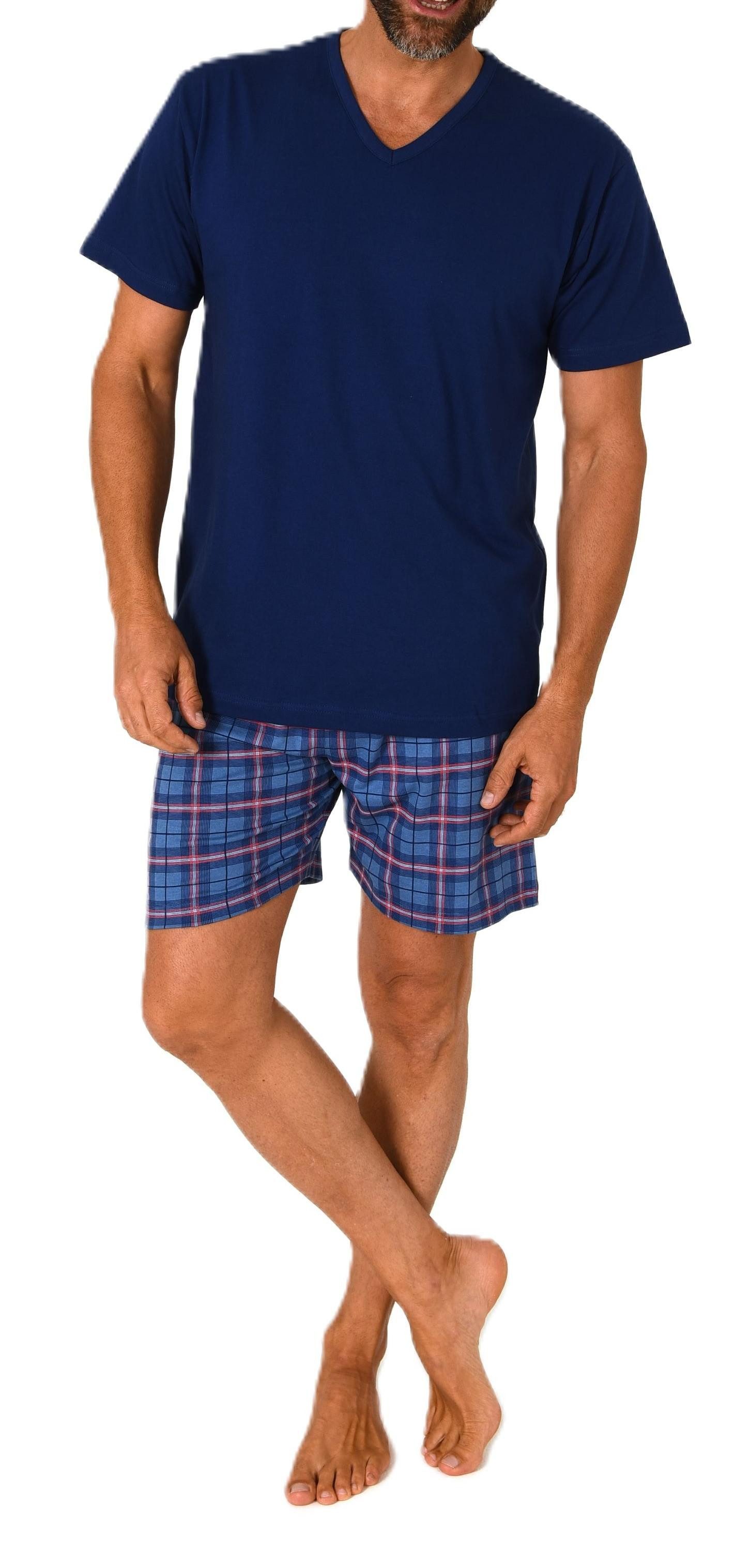 Normann Pyjama Normann Herren kurzarm Schlafanzug Shorty mit karierter Hose günstig online kaufen