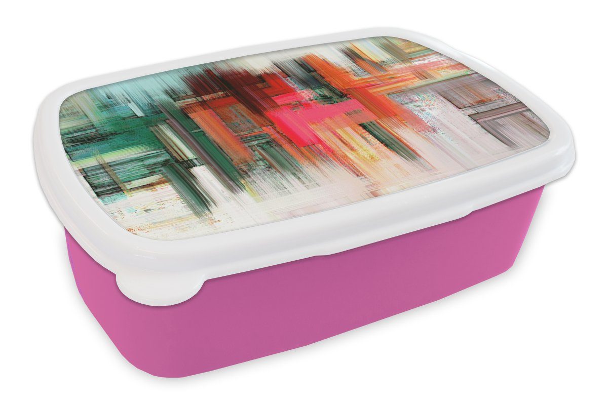MuchoWow Lunchbox Ölgemälde - Abstrakt, Kunststoff, (2-tlg), Brotbox für Erwachsene, Brotdose Kinder, Snackbox, Mädchen, Kunststoff rosa