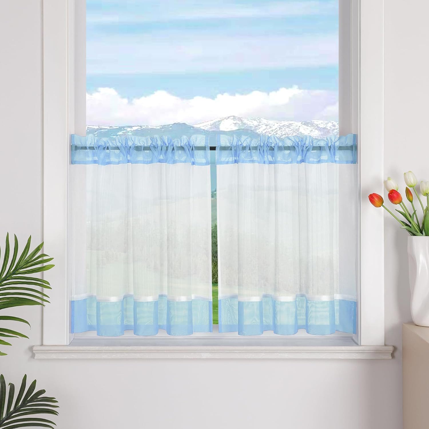 Joyswahl Scheibengardine Kurzgardinen mit Stangendurchzug, Transparente Voile,zur Dekoration (1 St), Stangendurchzug, transparent, Leinenoptik Landhausstil Cáfe Bistrogardinen Wohnzimmer