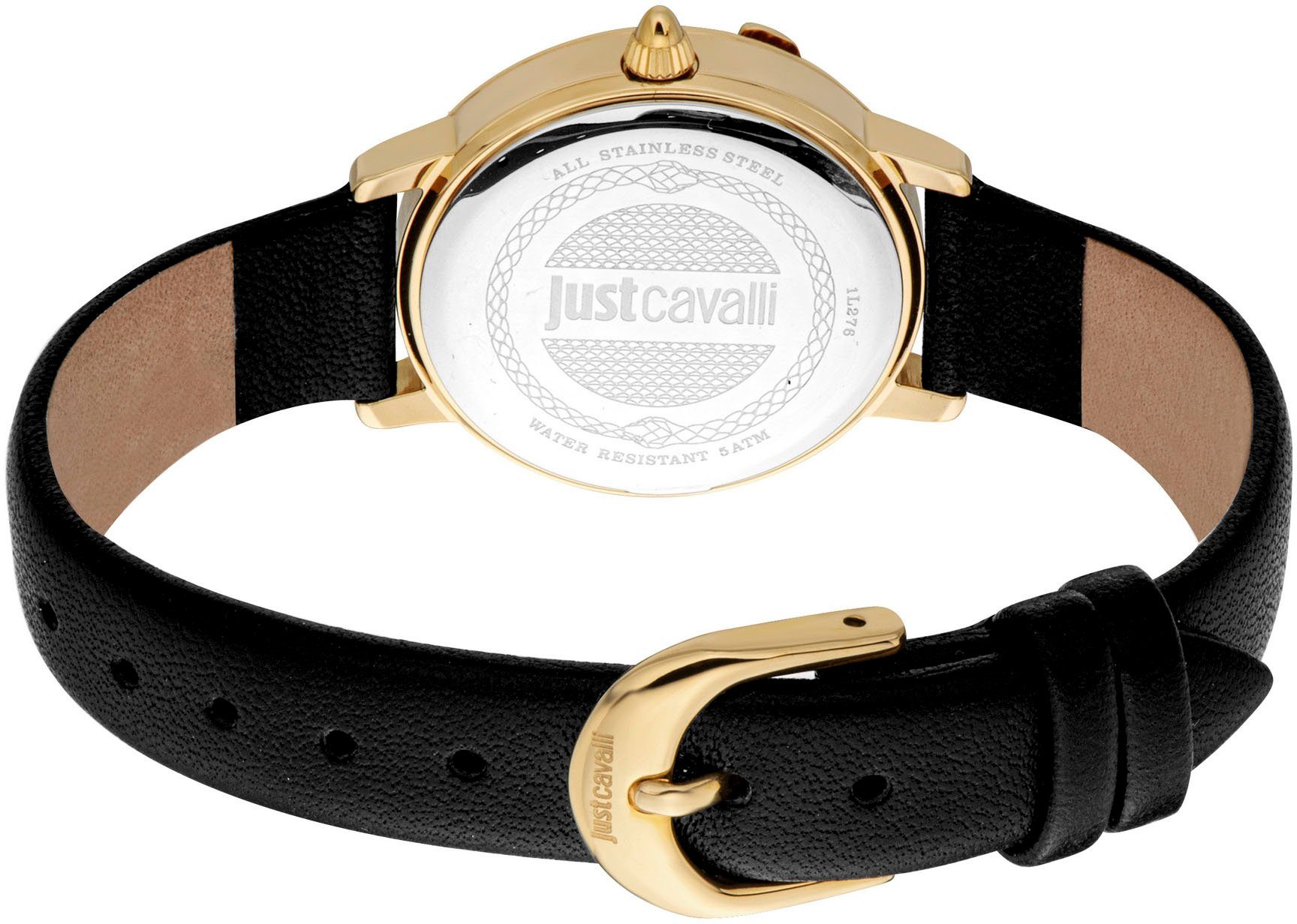 Just Cavalli Time Quarzuhr Fidenza JC1L276L0025, (Set, 2-tlg., mit Armband), Armbanduhr, Damenuhr, Kristallsteine, Lederarmband, Geschenkidee