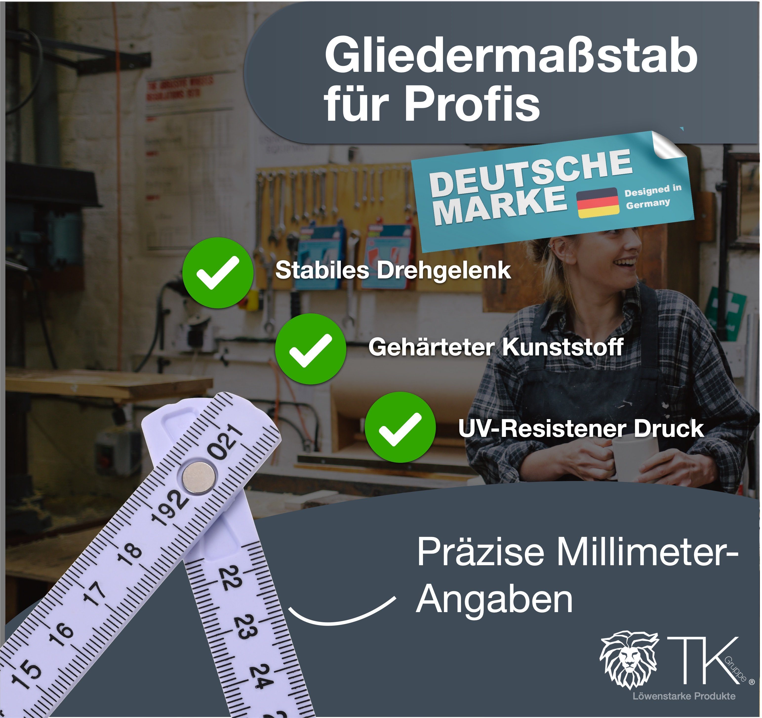 Premium - Zollstock - Gruppe Meterstab weiß 200 Zollstock 5x - TK Gliedermaßstab cm
