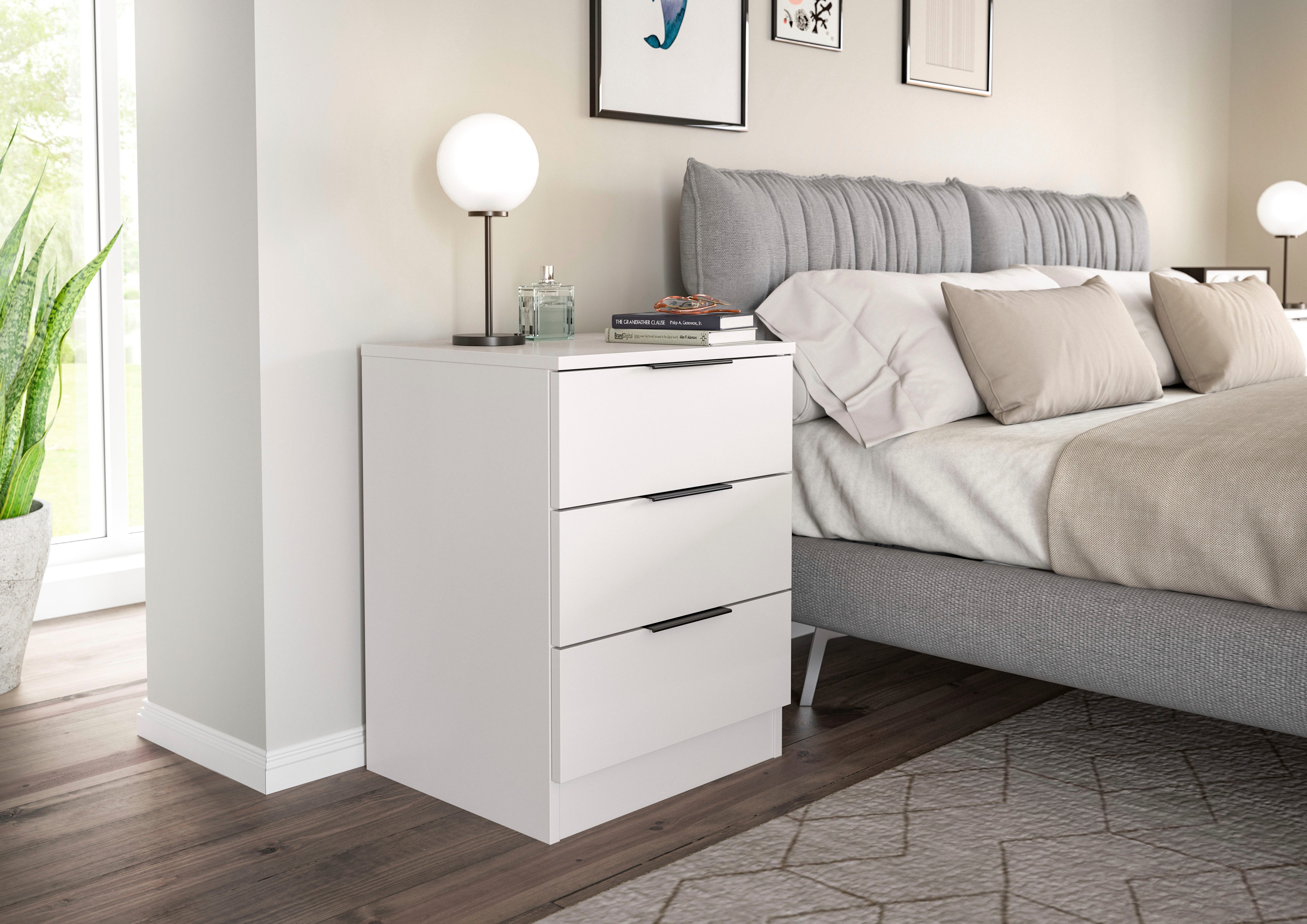 Home affaire Nachtkommode Skarde Nachttisch Beistelltisch Kommode, Breite: 45 cm (1 St), Skarde, Nachtkommode, 3 Schubkästen, weiß