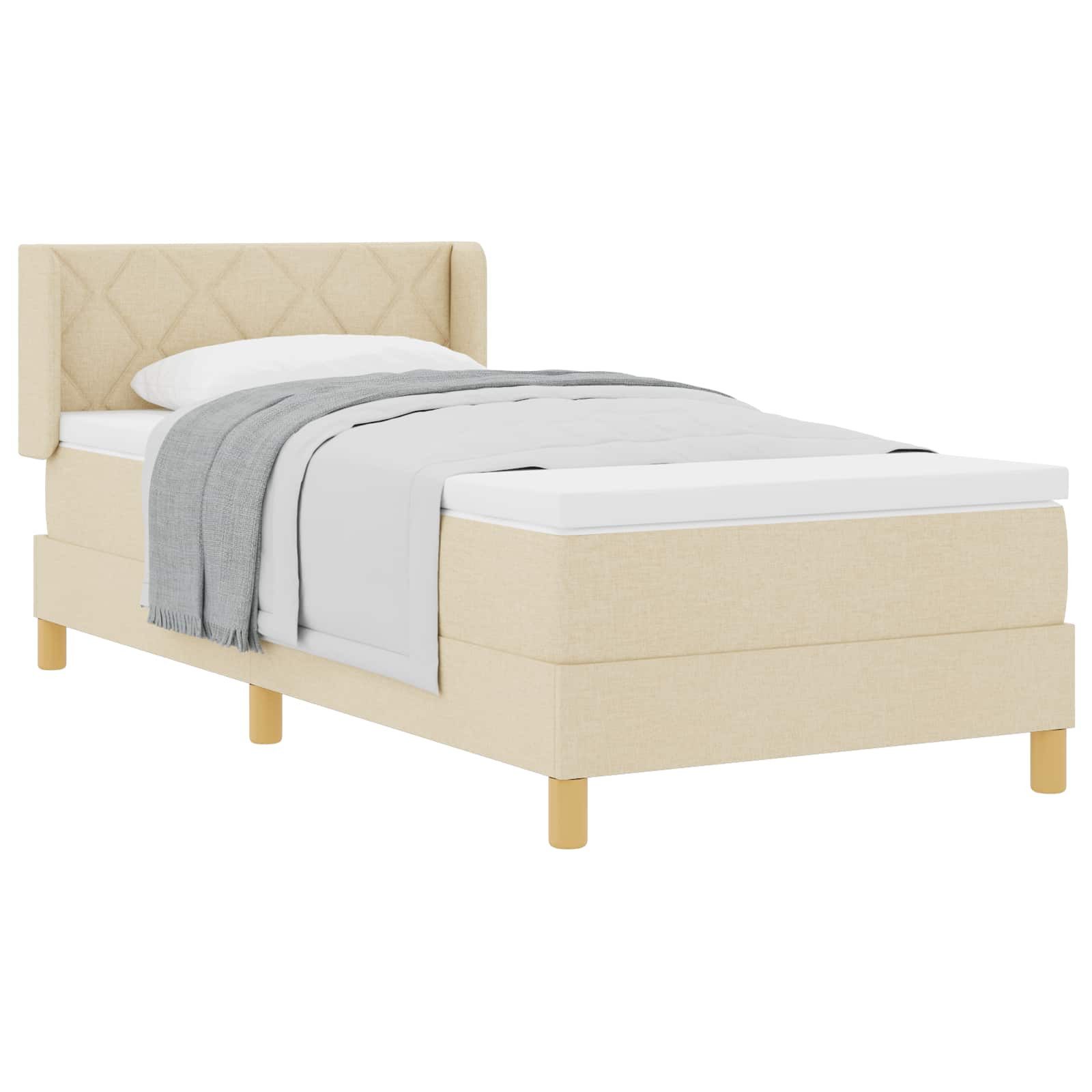 Bett Boxspringbett mit Kopfteil Creme 200 x 90 cm Stoff