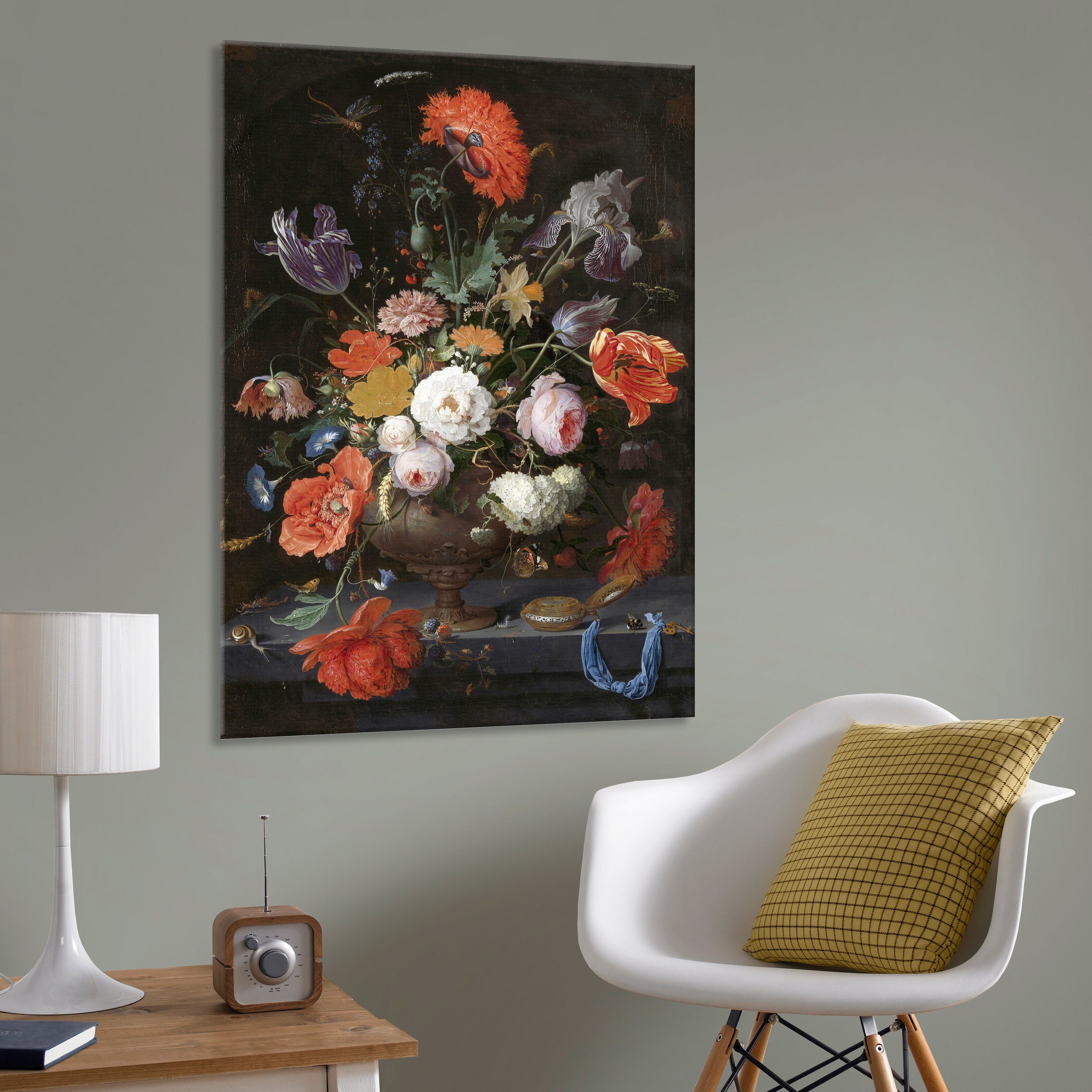 Art for the home Leinwandbild Rijksmuseum, Albert Mignon, Art, Blumen, Stillleben Blumen Uhr 100 x 70 cm