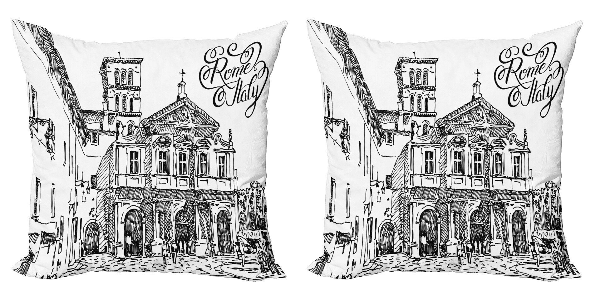 Kissenbezüge Modern Accent Doppelseitiger Digitaldruck, Abakuhaus (2 Stück), Schwarz und weiß Landschaft von Rom