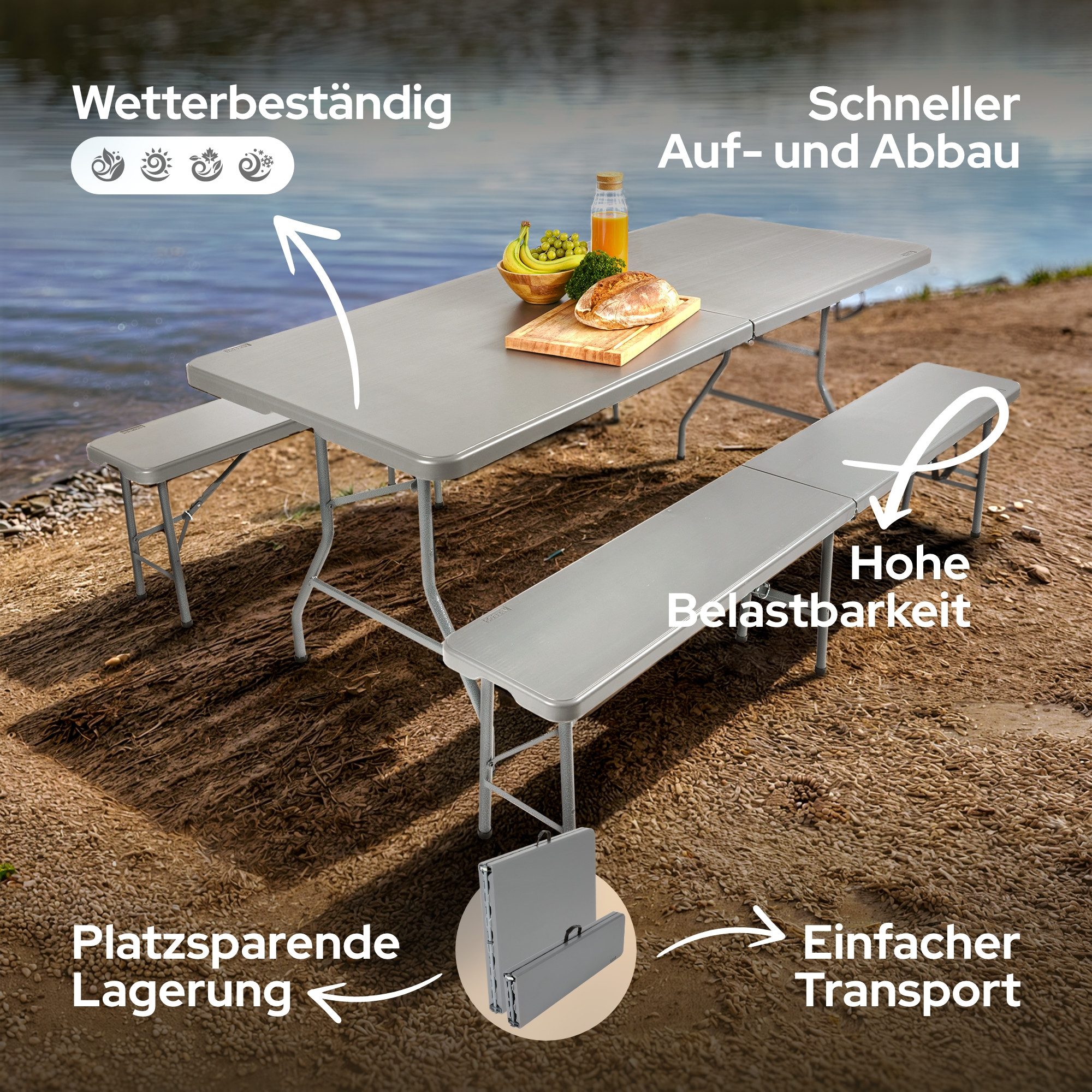 Arebos Bierzeltgarnitur Festzeltgarnitur, Biertisch Set, klappbar Campingtisch, (Set), Wetterfest & Pflegeleicht – Bild 3 von 5