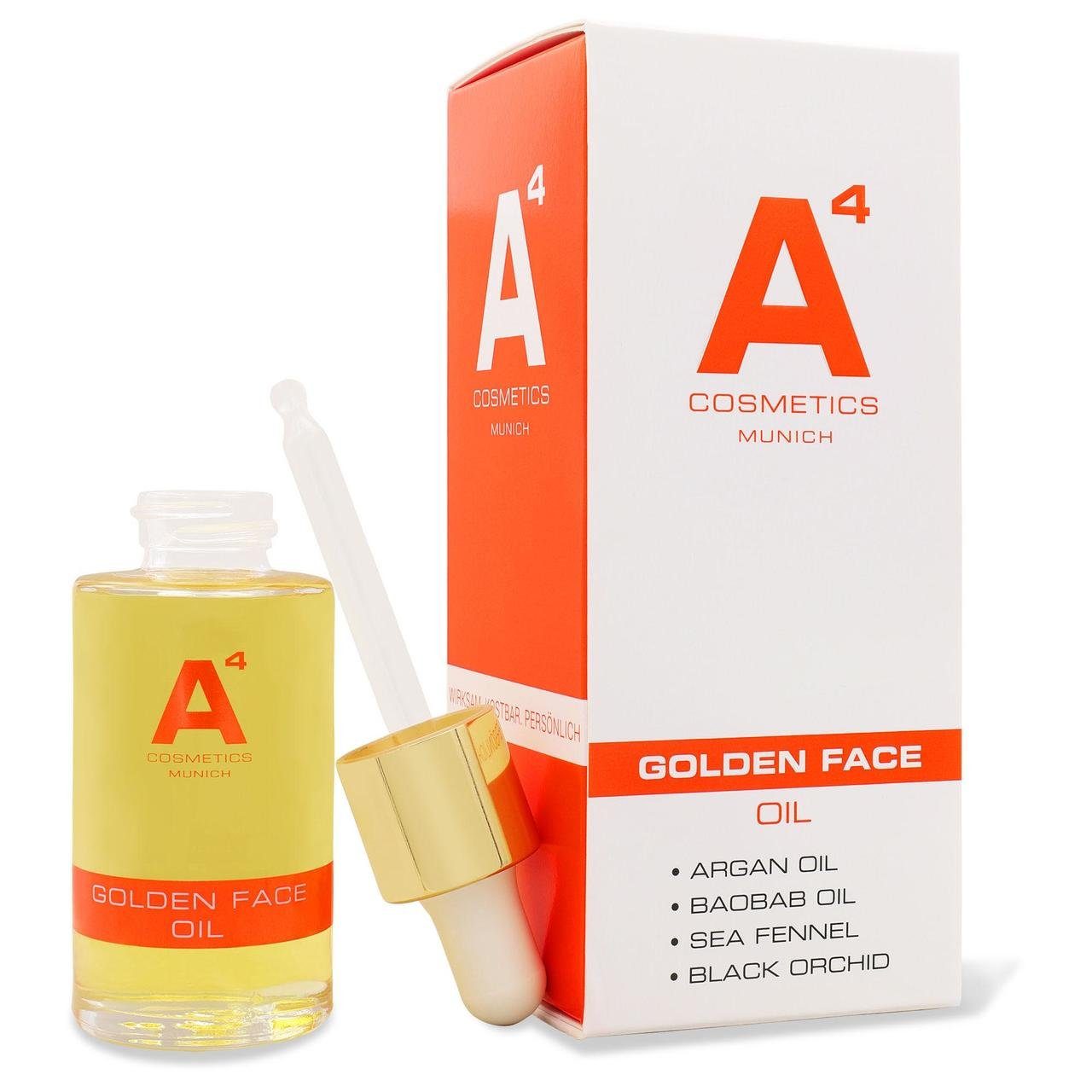 A4 Cosmetics Gesichtsöl Golden Face Oil, Intensive Anti-Aging-Pflege – 100% reine Pflanzenö