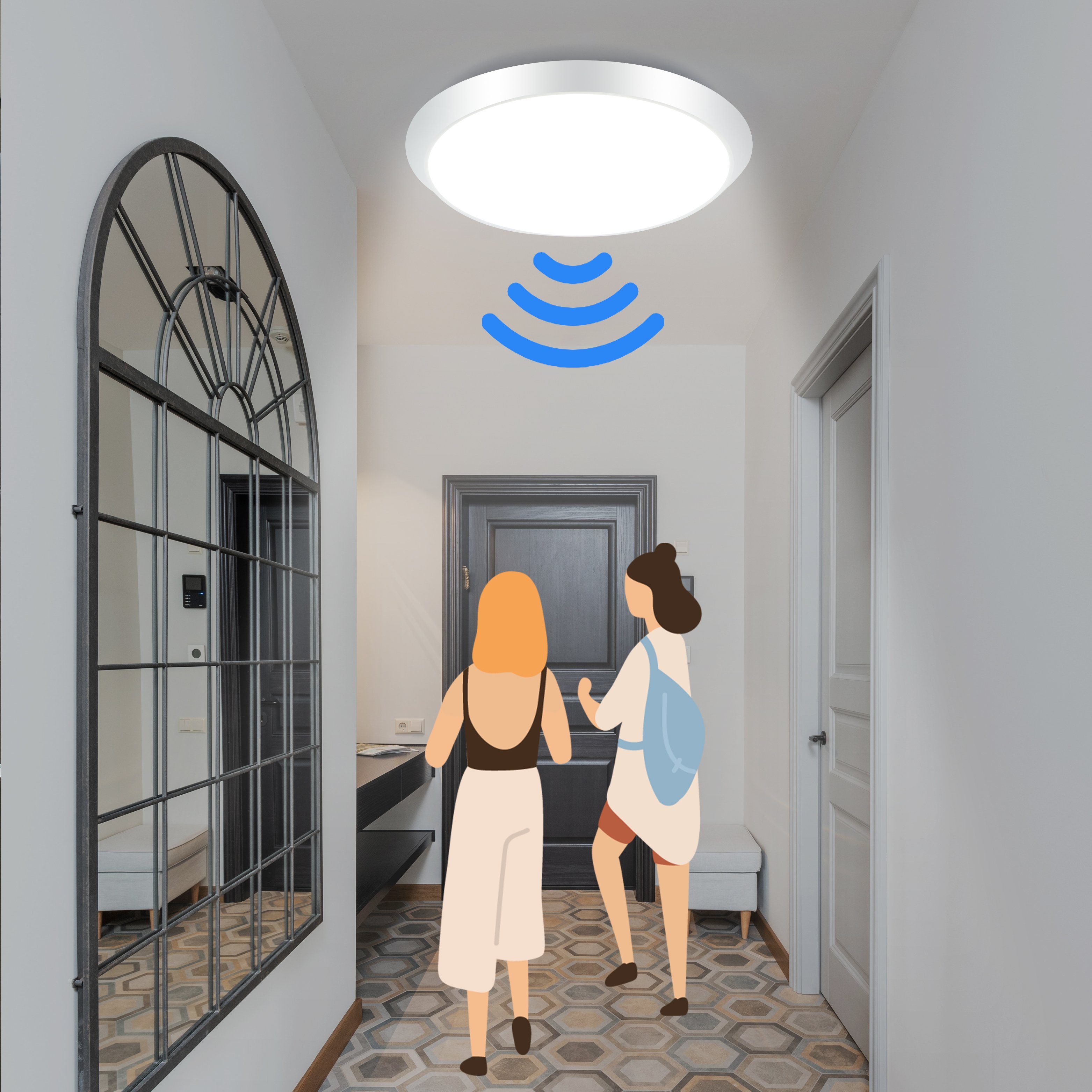 ZMH LED Deckenleuchte mit Bewegungsmelder Innen Deckenlampe I 15W Flurlampe 4000K, Neutralweiß, Spritzwassergeschützt Bewegunsmelder – Bild 3 von 5