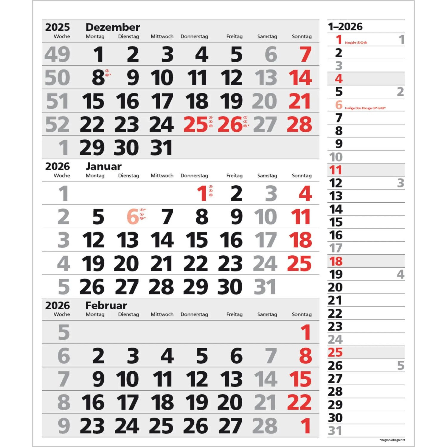 Korsch Verlag Wandkalender 3-Monats-Planer XL Combi 2026