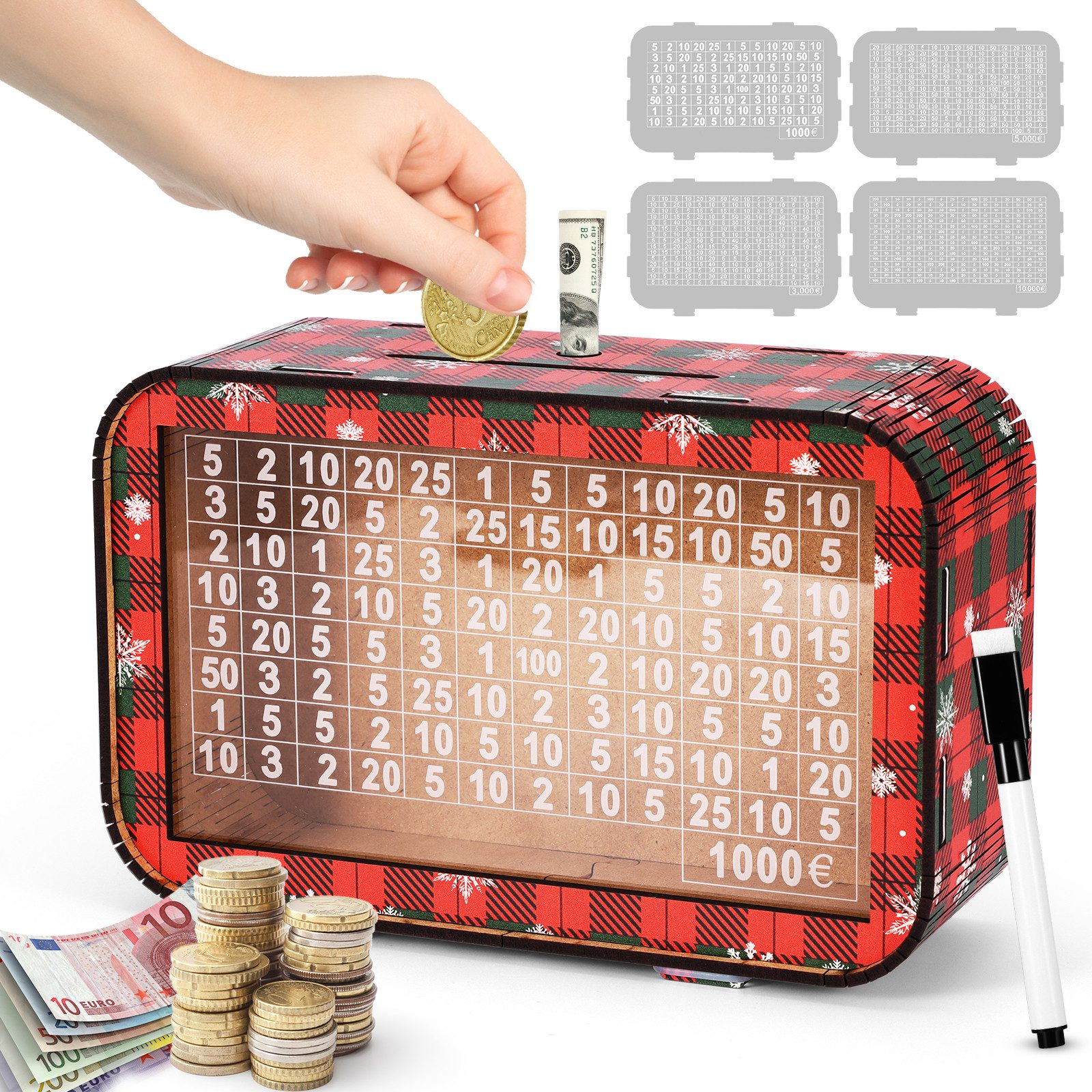 BlingBin Spardose 2026 4-in-1 Spardose aus Holz Sparbox Weihnachts Spardose günstig online kaufen