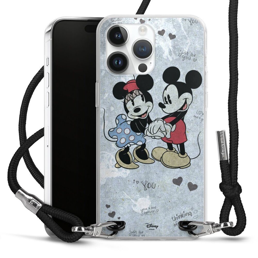 DeinDesign Handyhülle Disney Vintage Mickey&Minnie In Love, Apple iPhone 15 Pro Max Handykette Hülle mit Band Case zum Umhängen