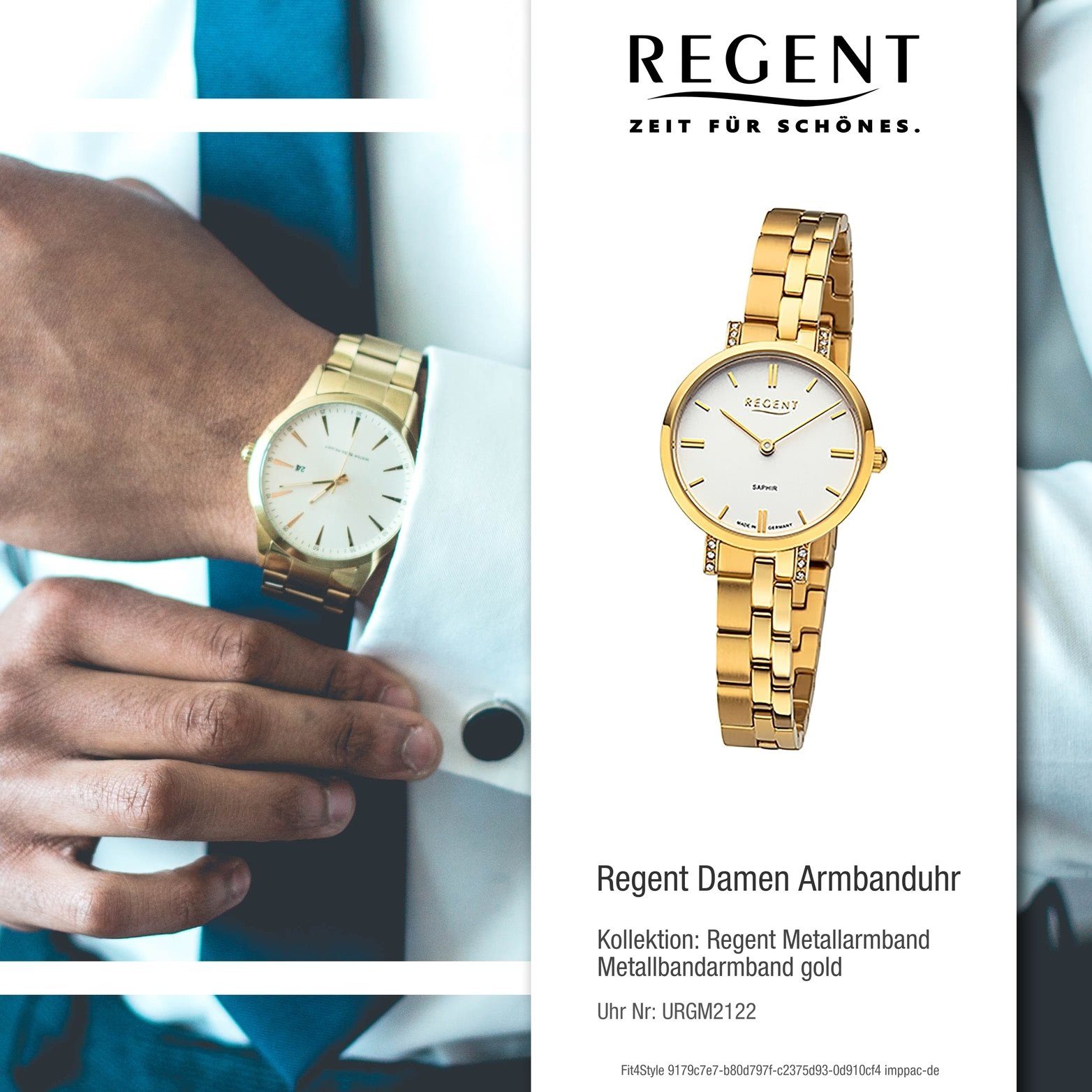 Regent Quarzuhr Regent Damen Armbanduhr (ca. Gehäuse, gold, rundes Damenuhr klein Metallbandarmband Analog, 28mm)