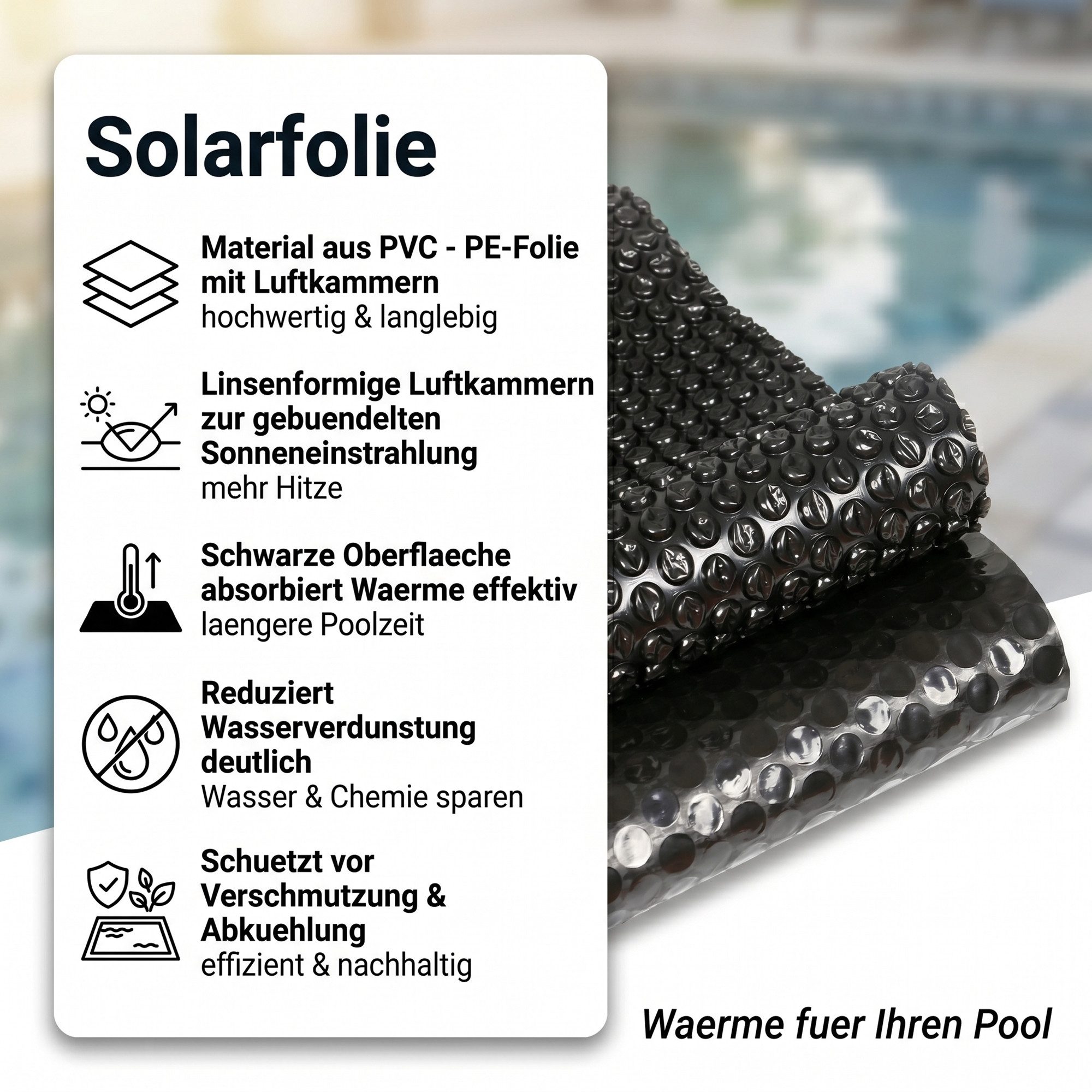 Mucola Pool-Abdeckplane Solarfolie Schwarz Wärmeplane Poolunterlage Bodenschutzplane (Stück, Pool-Abdeckplane), Verhindert Heizkosten