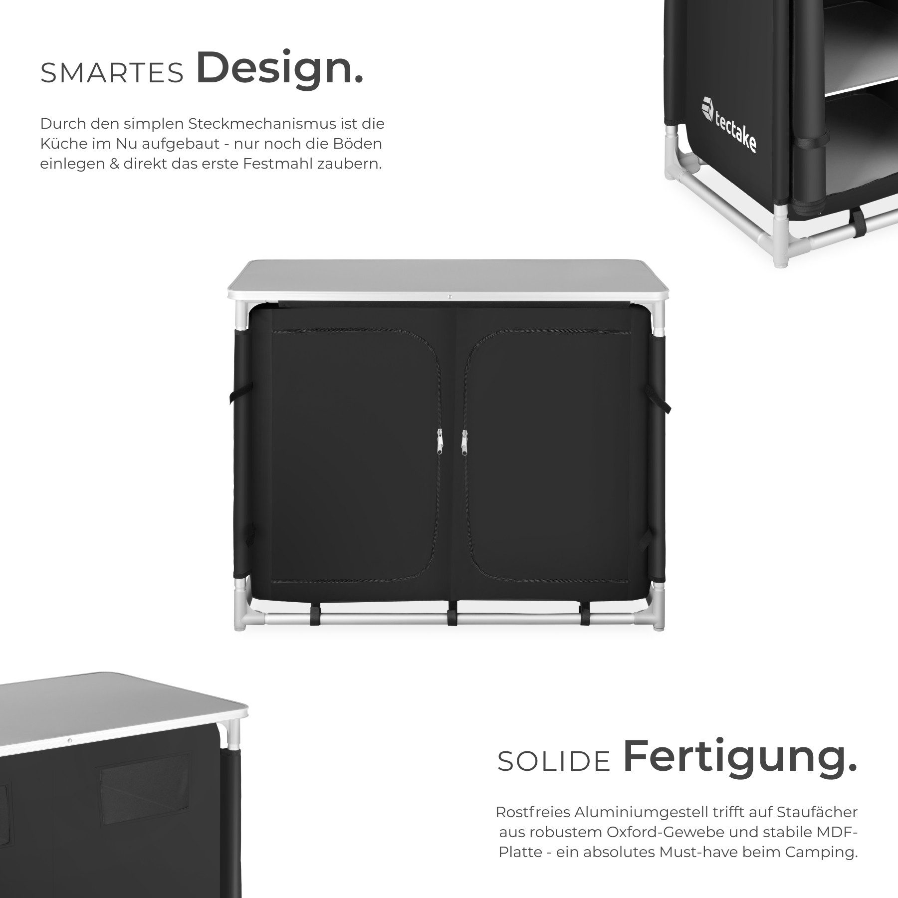 tectake Campingtisch Campingschrank Deluxe mit Aluminiumgestell und 6 Fächern (1-St., 1 tlg), Sehr kompakt zerlegbarer Campingschrank mit Aluminiumgestell