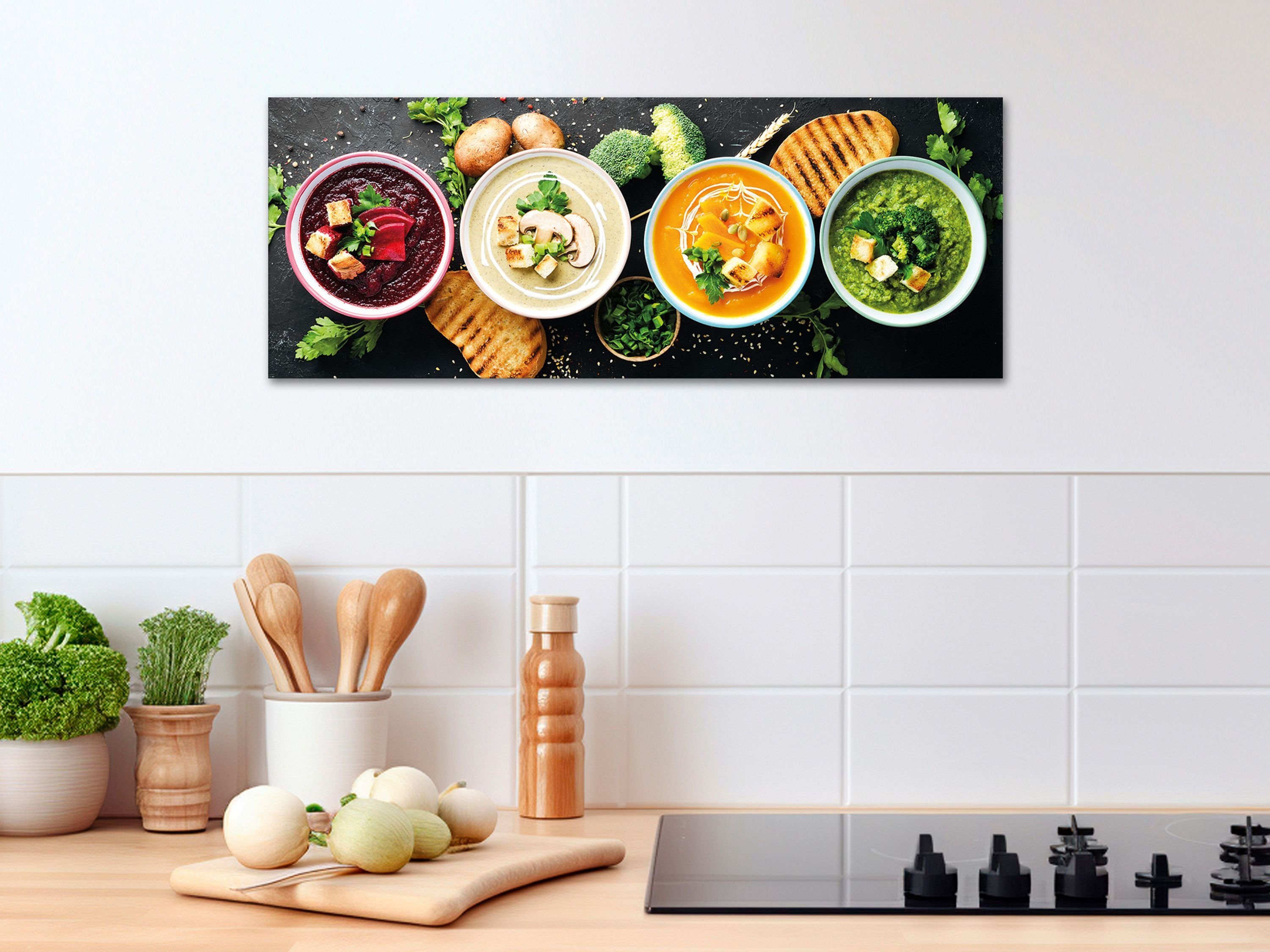 Orientalische aus artissimo Gemüse, Bild Glasbild Küchenbild bunt 80x30cm Glasbild Glas Suppen Food-Fotografie: Essen Küche