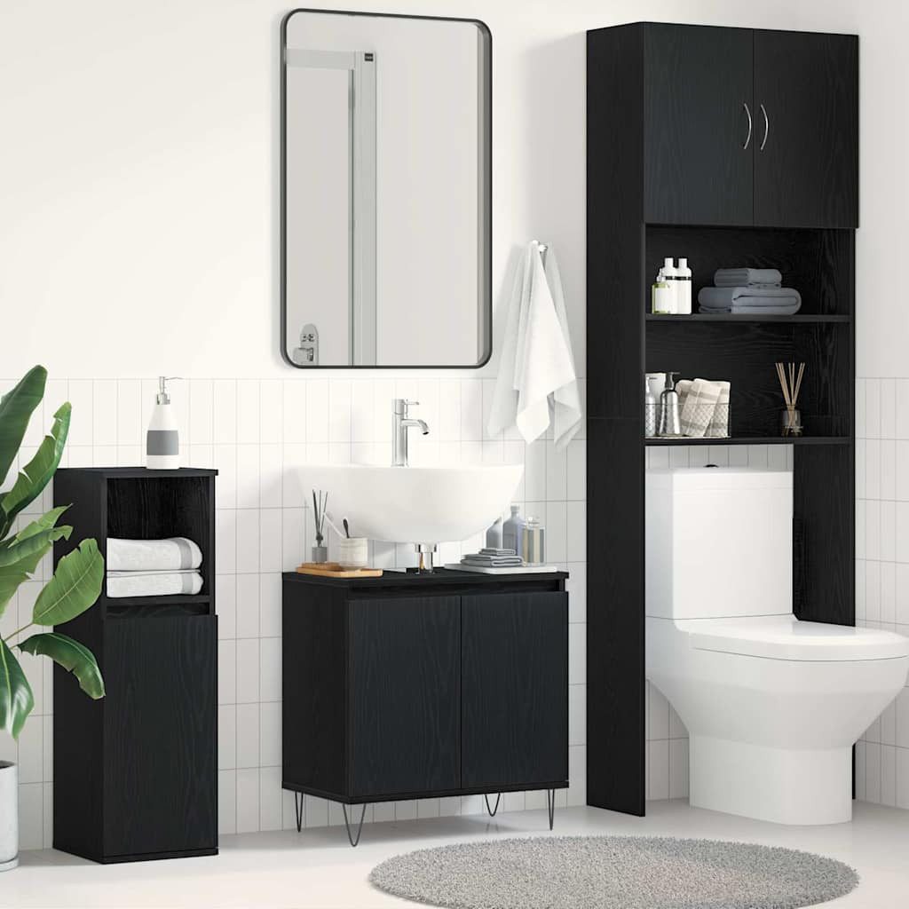 vidaXL Waschbeckenschrank Waschbeckenschrank mit Tür Schwarz Eichen-Optik 58 x 33 x 60 cm