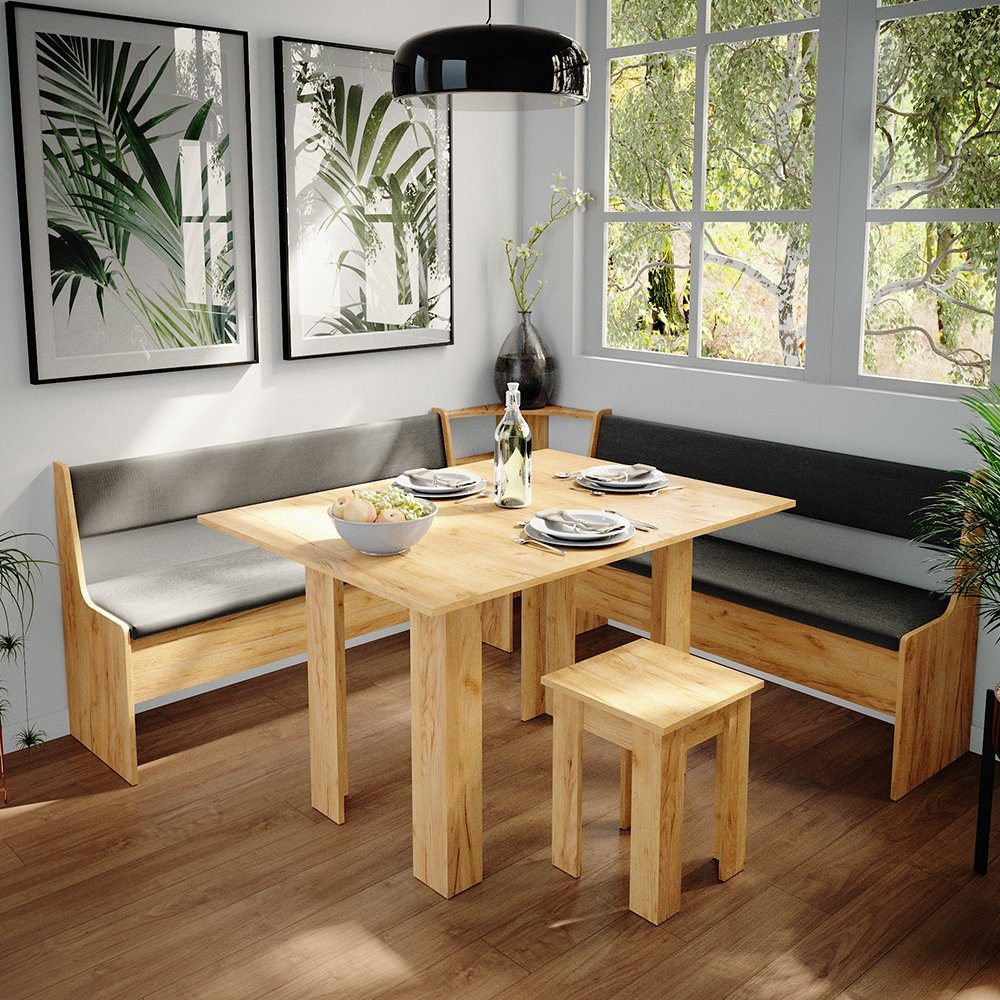 Vicco Sitzgruppe Roman, Goldkraft Eiche/Anthrazit, 180 x 180 cm mit Tisch, (Set, 5-tlg., 5-er Set), bequeme Polsterung