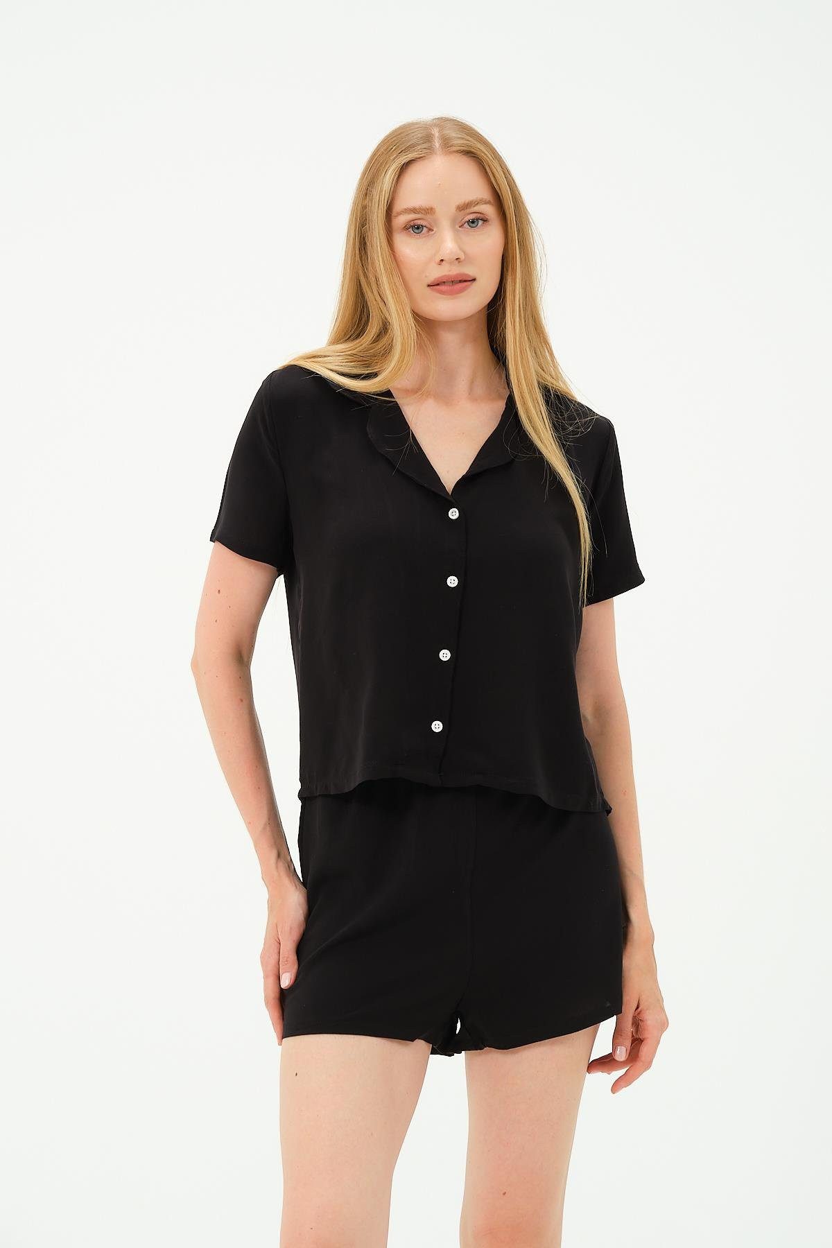 C&CITY Pyjama Viskon Hemd Shorts Set günstig online kaufen