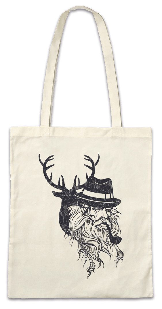 Urban Backwoods Beuteltasche Odin Hipster Deer Stofftasche Odhin Fun Nerd Beard Bart Jäger Jagd (1-tlg), Vikings Wikinger Thor Vollbart