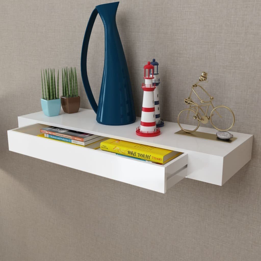 vidaXL Wandregal aus MDF in Weiß mit einer Schublade, LxBxH: 25x80x8 cm