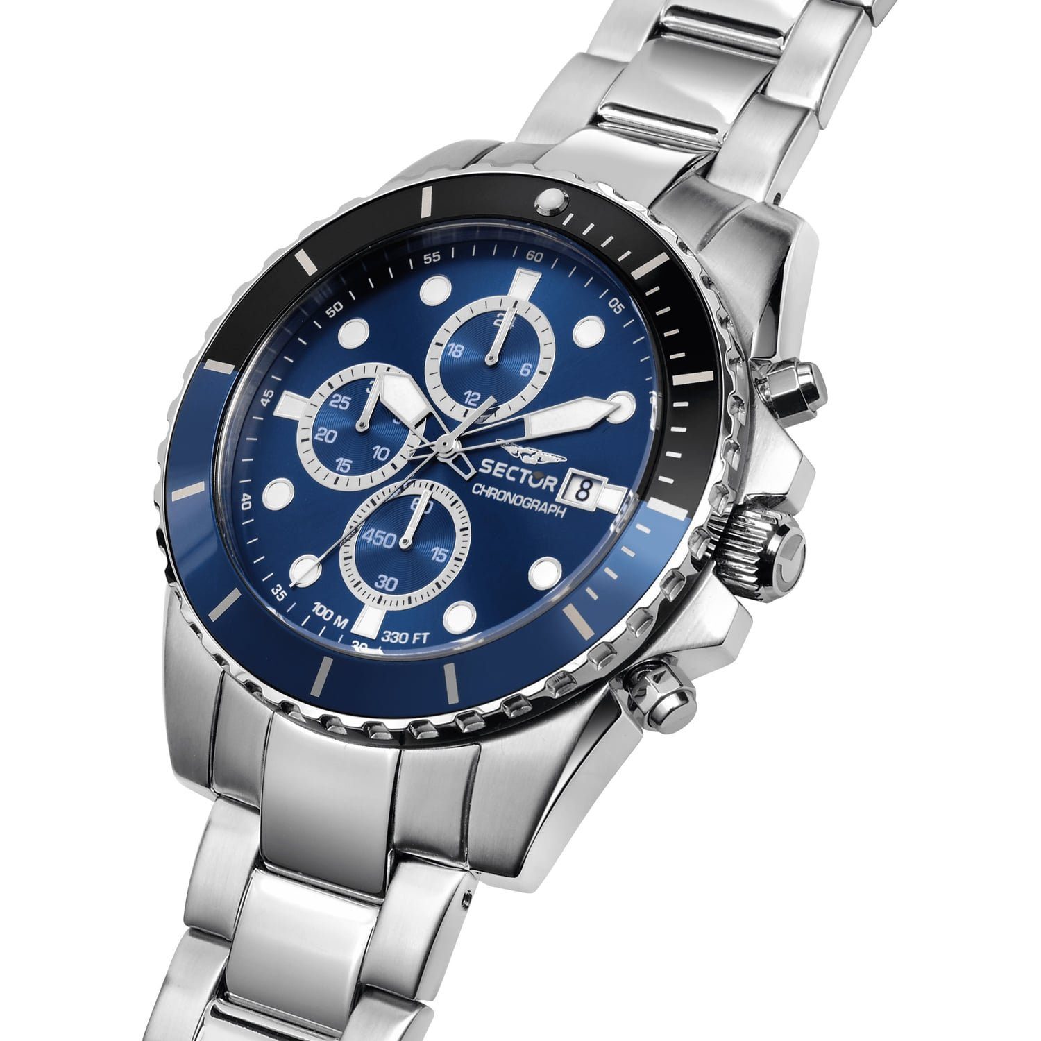 Sector Quarzuhr Sector Herren Armbanduhr Chrono, (Chronograph), Herren Armbanduhr rund, groß (ca. 50,2x43mm), Edelstahlarmband silber