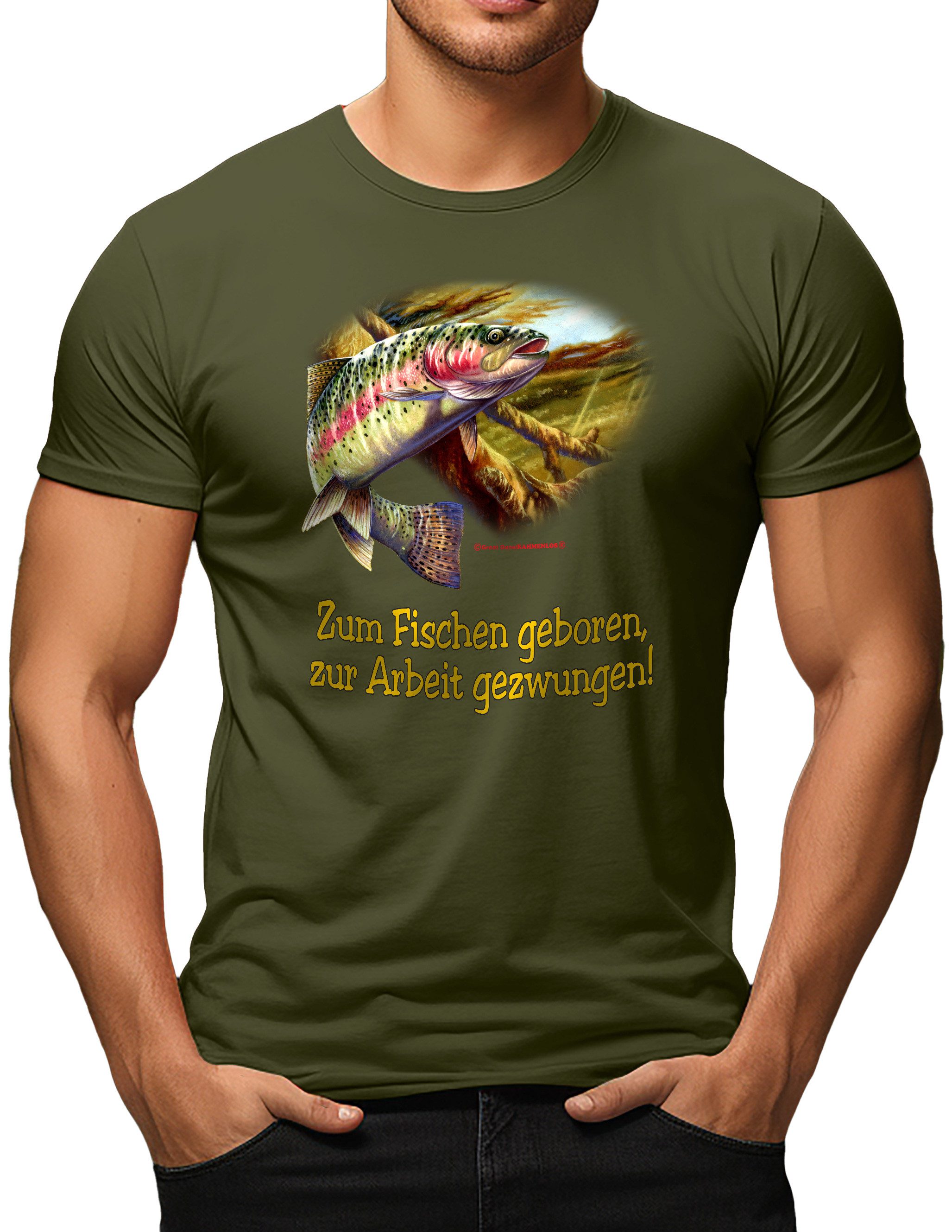 RAHMENLOS® T-Shirt für den leidenschaftlichen Angler: Zum Fischen geboren...