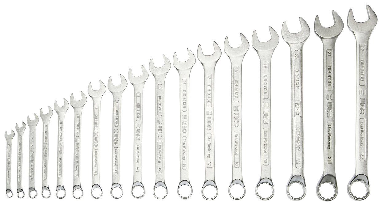 WGB BASIC PLUS Gabel- und Ringschlüssel Ringmaulschlüssel-Satz (Set, 17 St), Ringseite gekröpft | Ringschlüssel