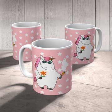 Mr. & Mrs. Panda Kinderbecher Einhorn Woodstock - Rot Pastell - Geschenk, Kinder Tasse, Kindertasse, Kunststoff, Bruchfest