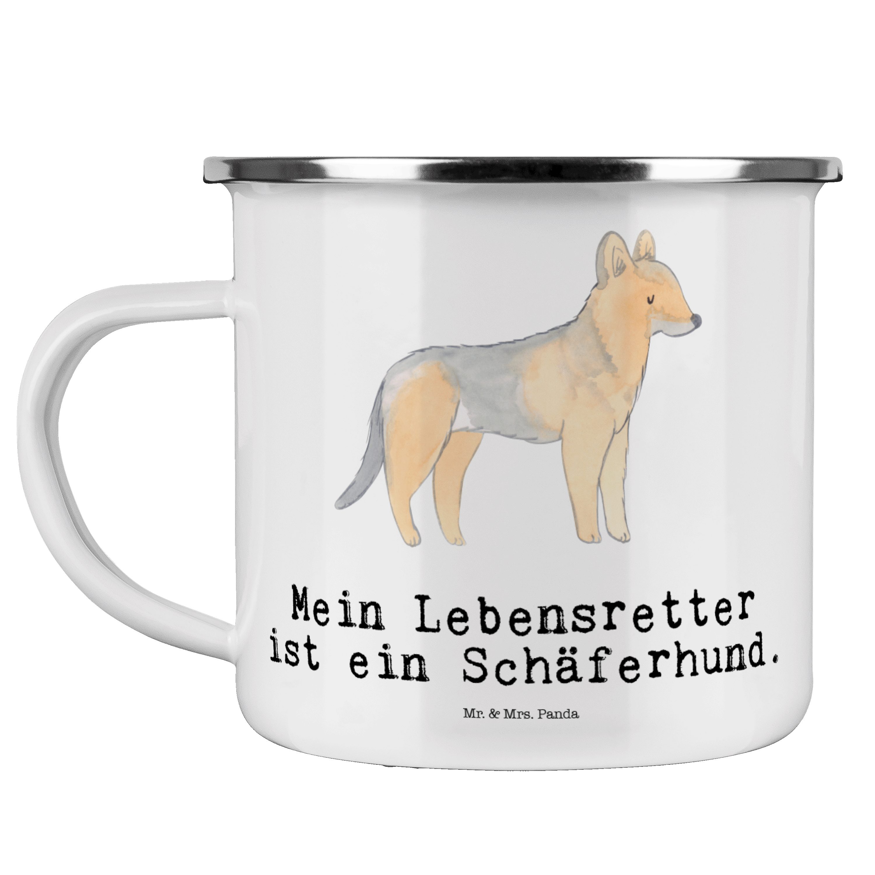 Mr. Lebensretter für Weiß - Emaille Geschenk, - Panda Schäferhund & Mrs. Metalltasse Camping, Becher