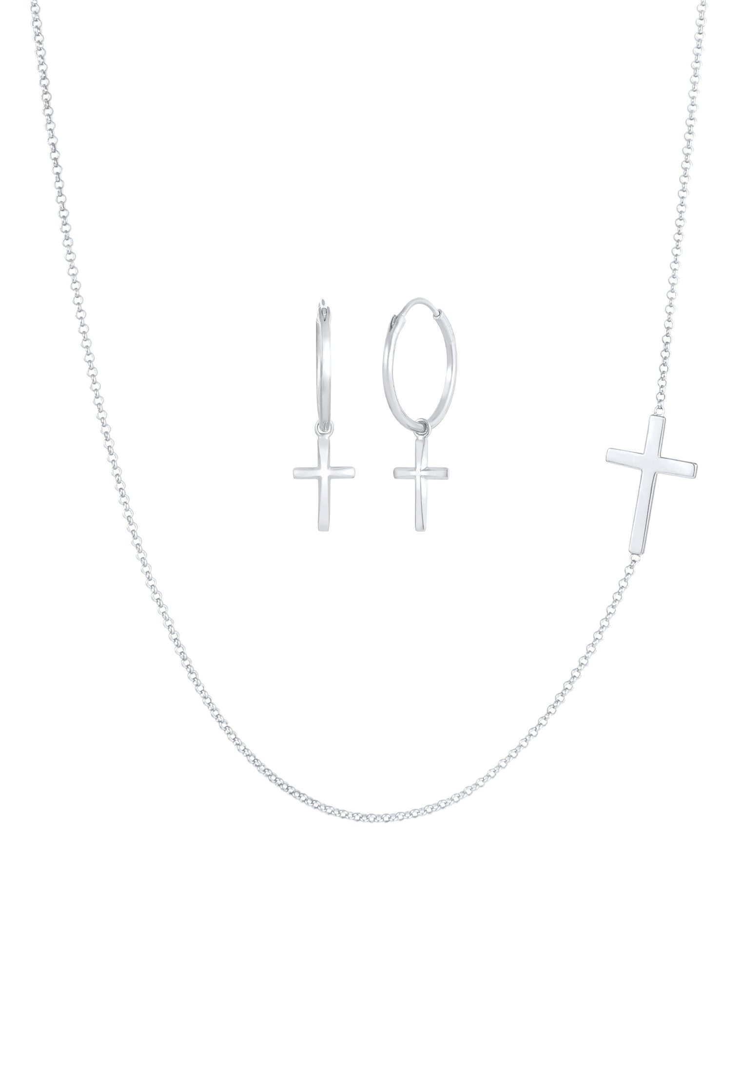 Elli Schmuckset Kette Creolen Ohrringe Kreuz günstig online kaufen