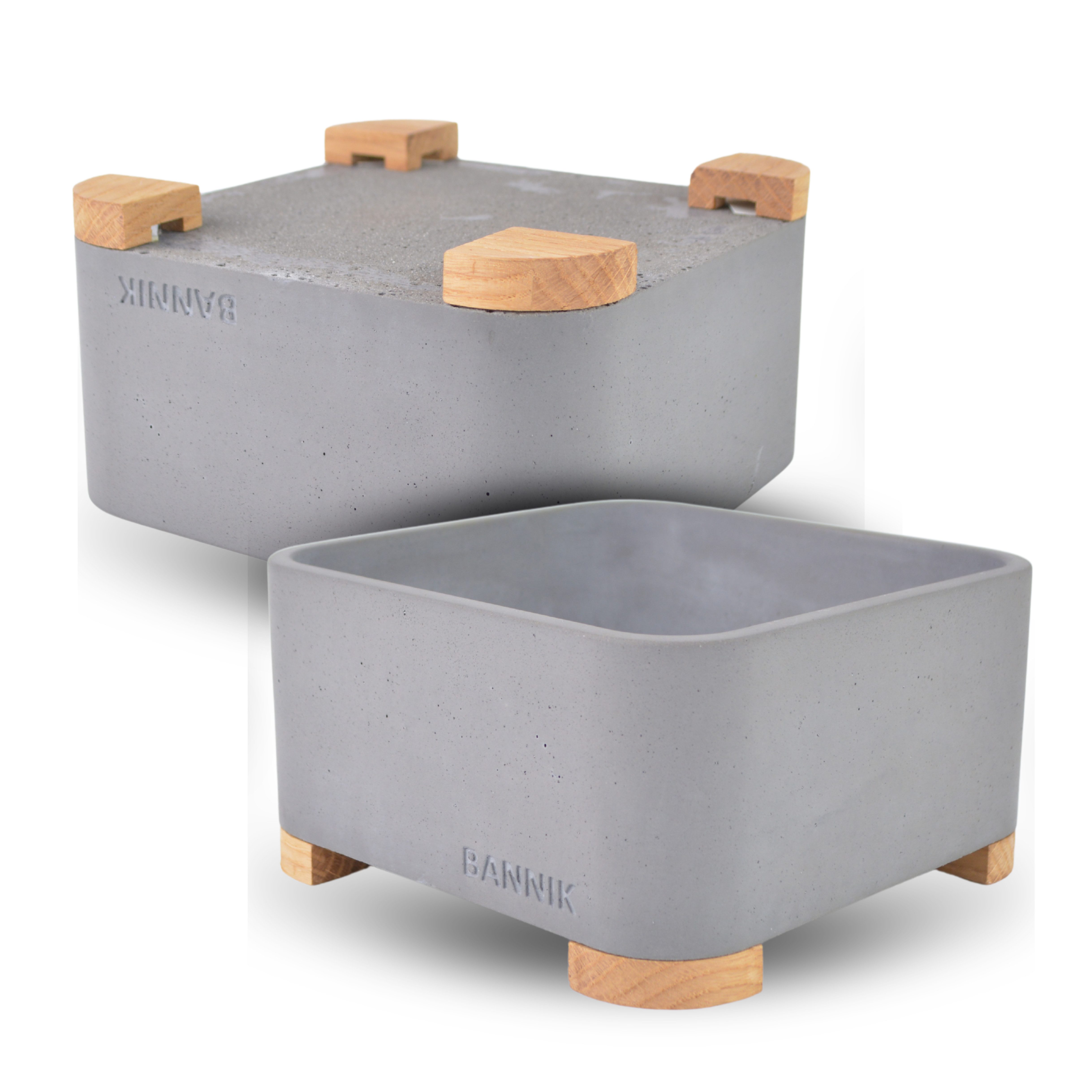 Bannik Кашпо aus Beton und Holz - handgefertigt - Pflanztopf modern (1 St), Handgefertigtes Unikat - Kombi aus Beton & Eichenholz