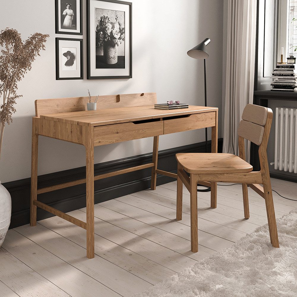 Lomadox Büromöbel-Set THORNBURY-165, (Spar-Set, 2-tlg., Schreibtisch Stuhl), Homeoffice, Wildeiche massiv geölt, montiert