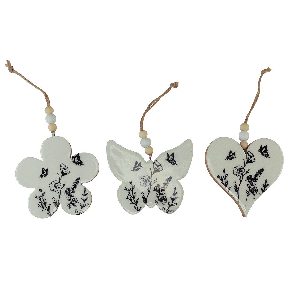 Hängedekoration Deko-Anhänger Herz Blume Schmetterling Holz 9cm 3er Set