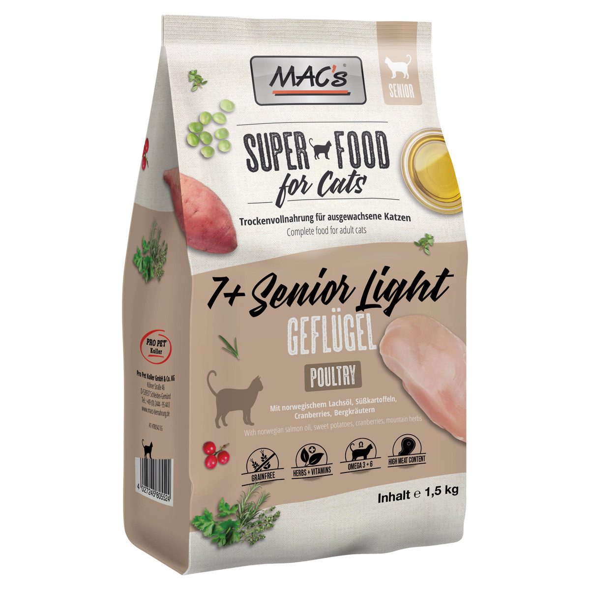 MAC'S 7+ Senior/Light 1,5 kg, Trockenfutter für: Katze