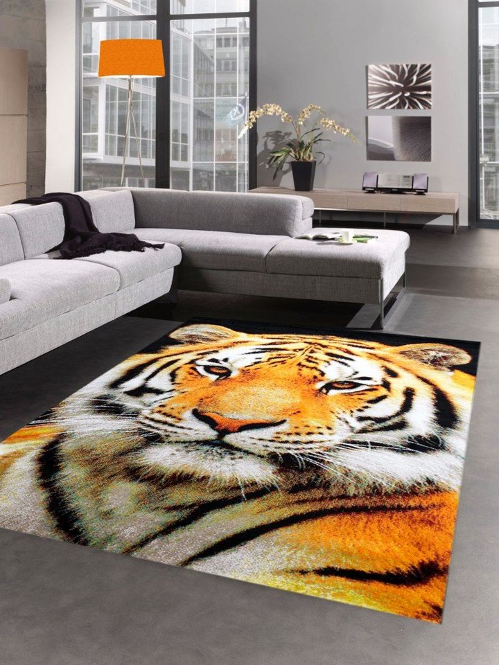 Teppich Designer Teppich Kurzflortteppich Tiger Motiv orange creme schwarz,  Carpetia, rechteckig, Höhe: 11 mm