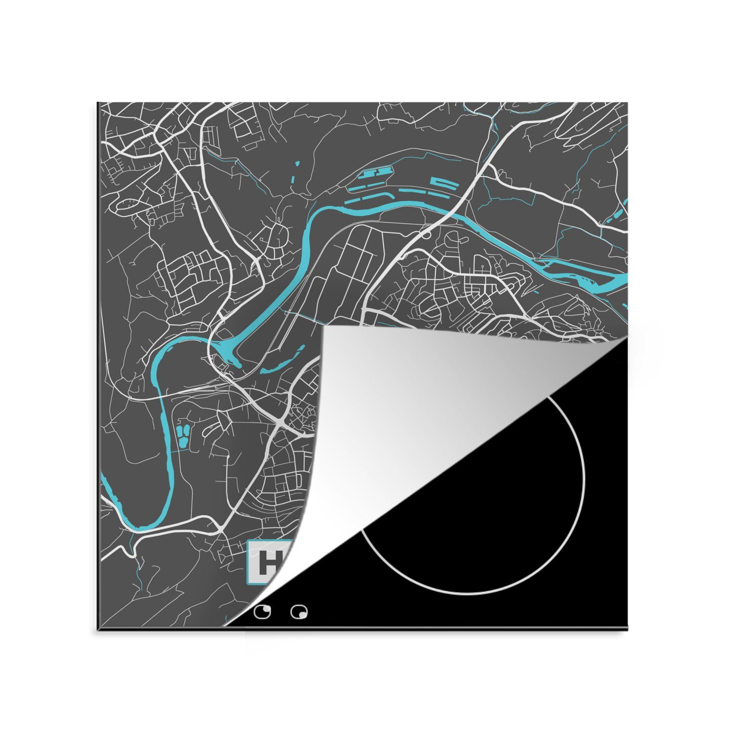 MuchoWow Herdblende-/Abdeckplatte Stadtplan - Hattingen - Deutschland - Karte, Vinyl, (1 tlg), 78x78 cm, Ceranfeldabdeckung, Arbeitsplatte für küche